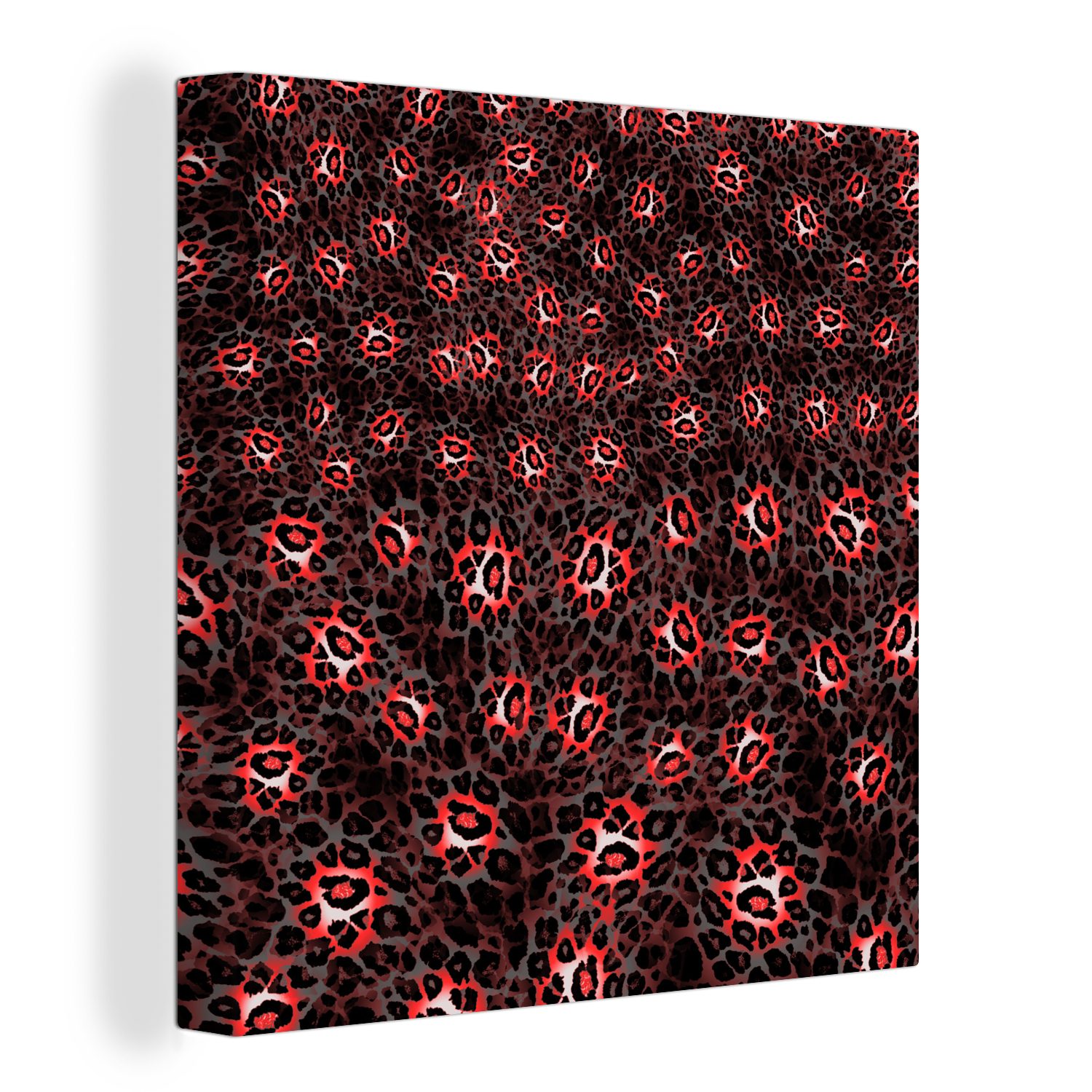 OneMillionCanvasses® Leinwandbild Leopard - Rot - Muster, (1 St), Leinwand Bilder für Wohnzimmer Schlafzimmer
