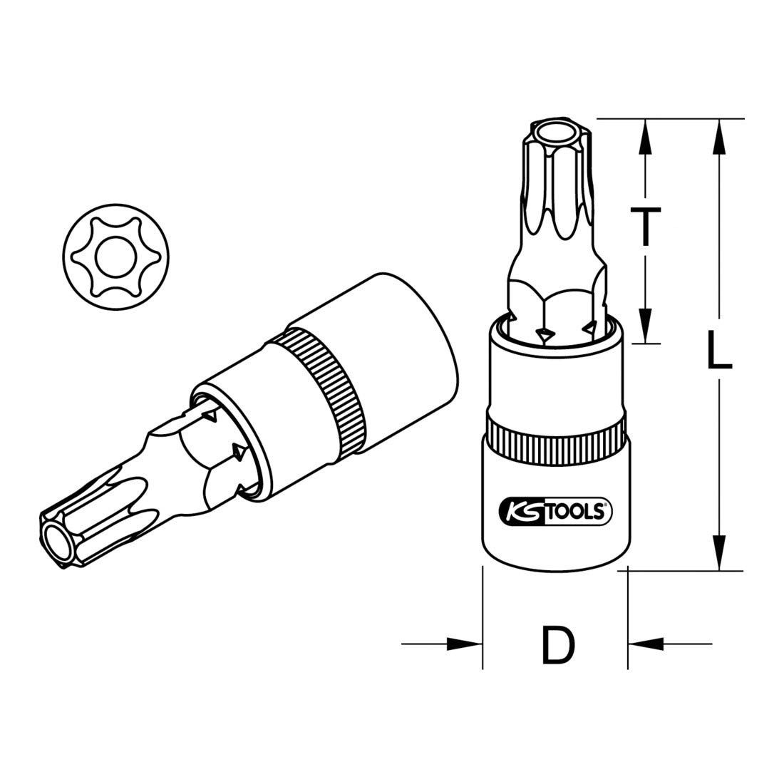 KS Tools Steckschlüssel KS Tools 1/2" CHROMEplus Bit-Stecknuss TX mit Stirnlochbohrung,TB50