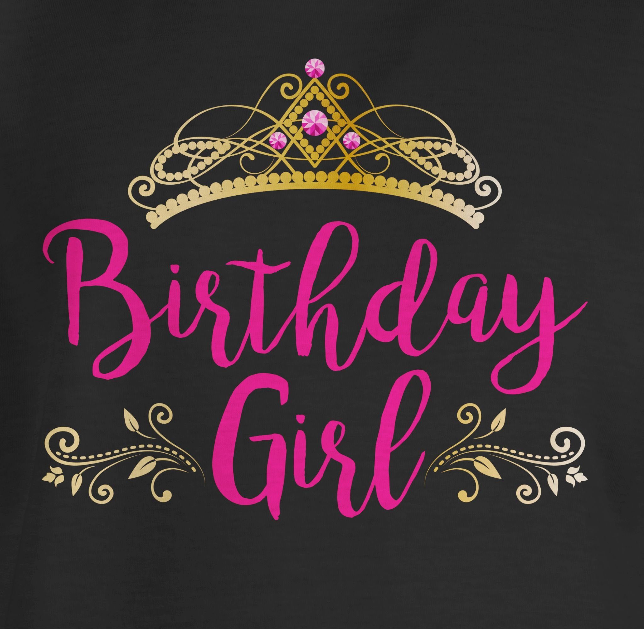 Geburtstag Girl T-Shirt 2 Schwarz Birthday Shirtracer Kinder Krone Geschenk