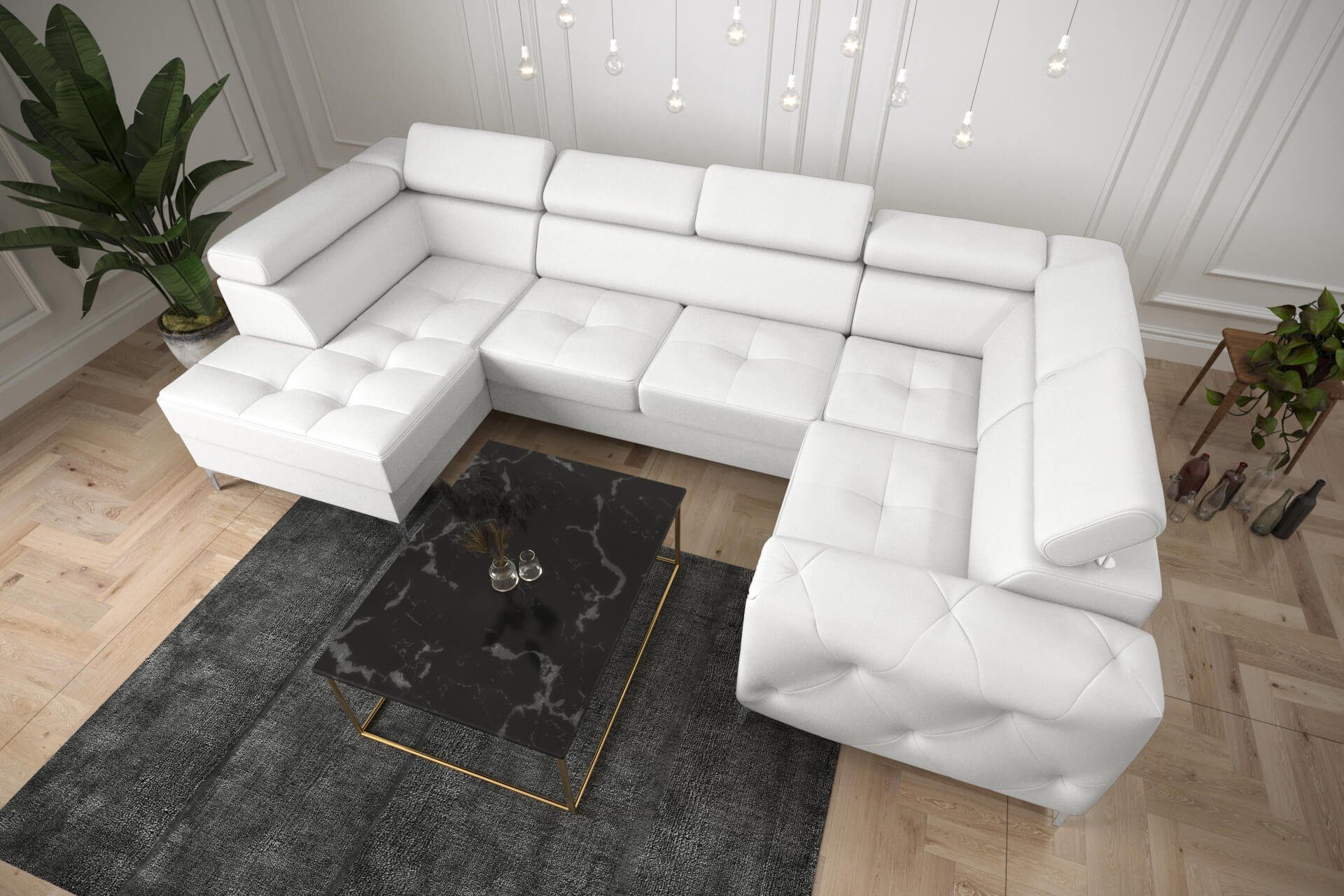 Wohnlandschaft Kunstleder, Sofa in Made Ecke Polster Ecksofa Textil Weiß Couch JVmoebel Europe