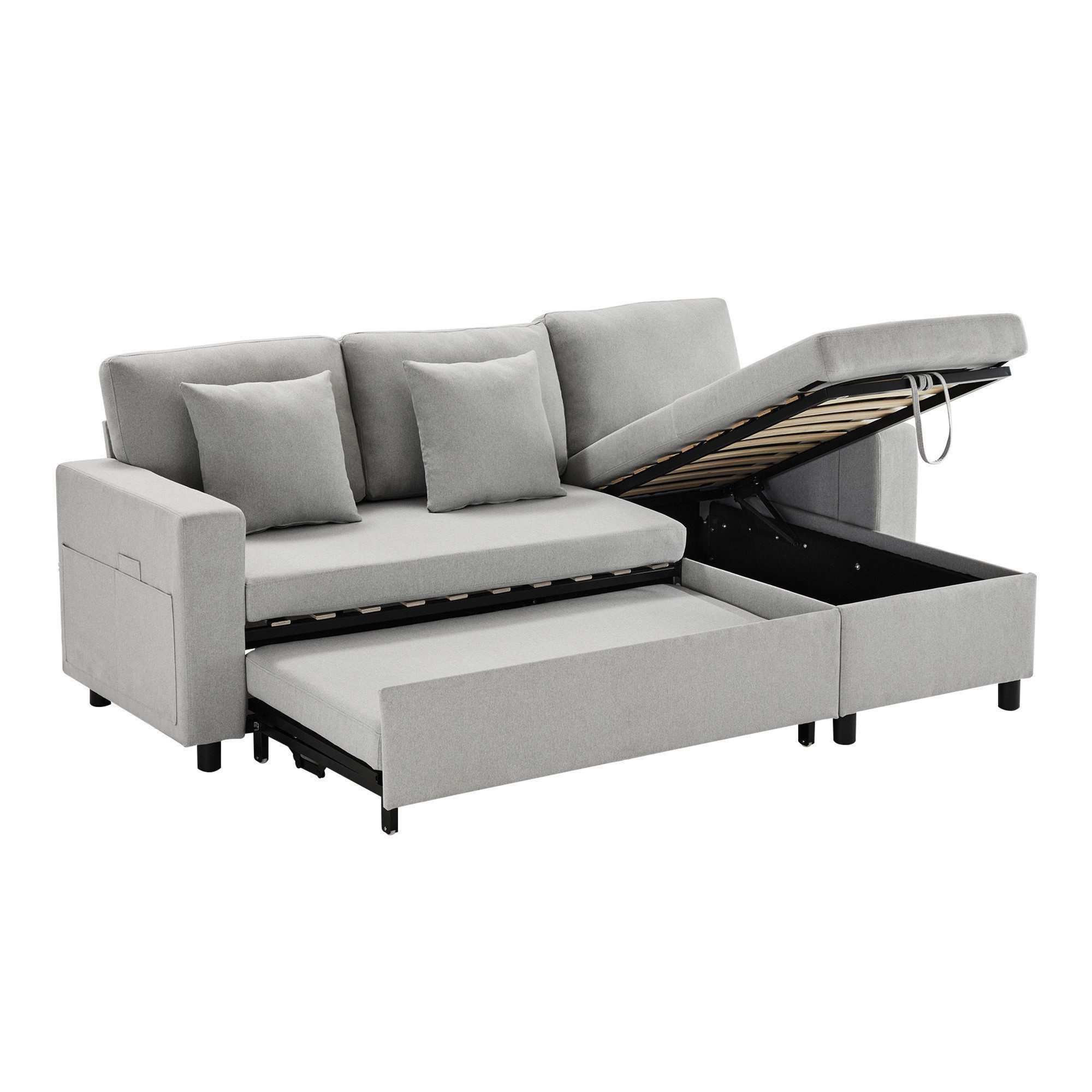 KLAM HOME 3-Sitzer Schlafsofa mit Seitentasche günstig online kaufen