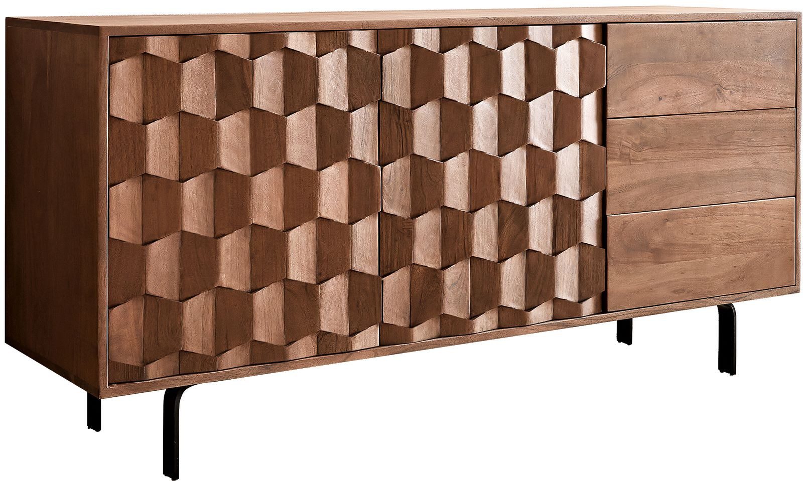 DELIFE Sideboard Fevo, Akazie Braun 145 cm 2 Türen 3 Schubfächer L-Fuß Side günstig online kaufen