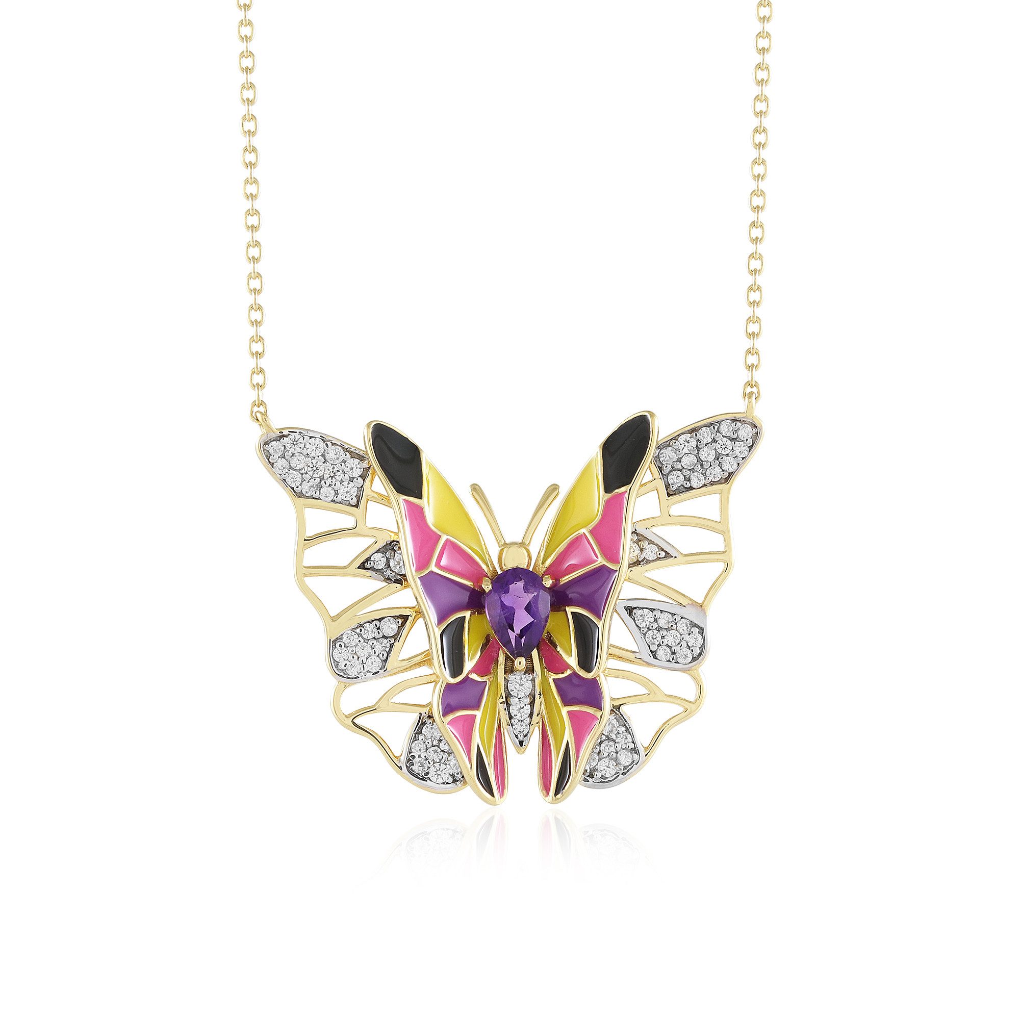 Cavill Silberkette Amethyst 0,91 ct Tropfen, 925er vergoldetes Silber, Schmetterling (1-tlg)