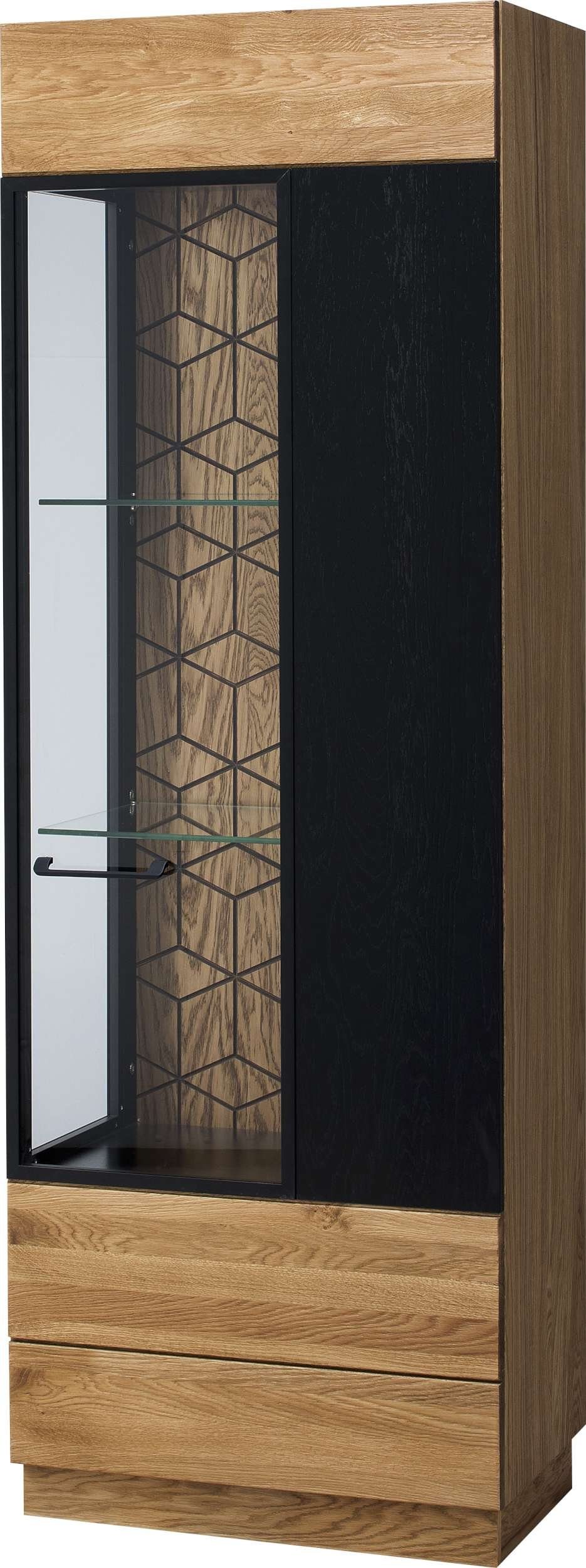 Stylefy Vitrine Marakesh I Massivholz (Standvitrine, Glasvitrine) wahlweise mit LED-Beleuchtung, Glaselemente, wahlweise Rechts und Links Türanschlag, aus Massivholz