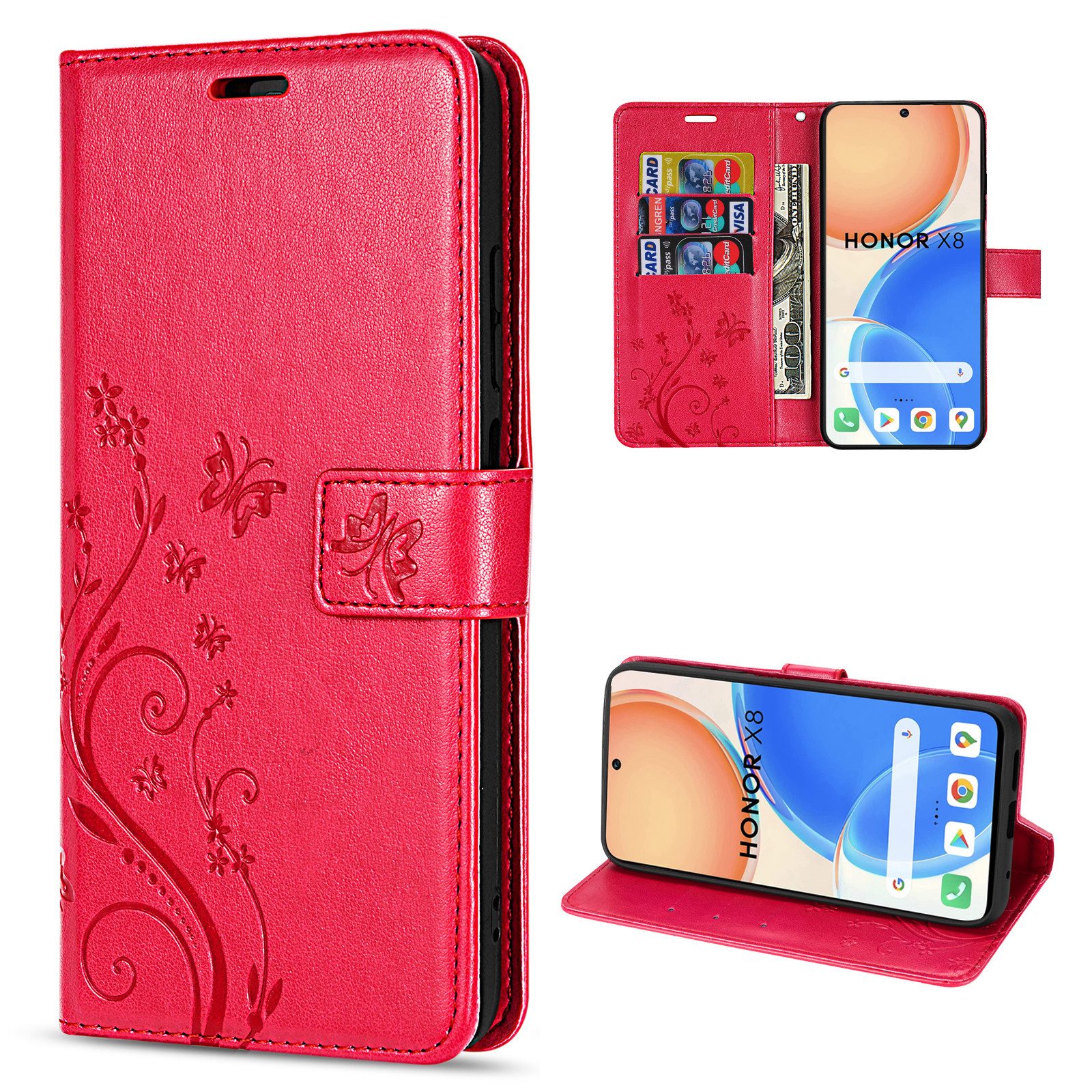 betterfon Handyhülle Handytasche für Honor X8 Klapphülle Wallet Case, Bookstyle-Hülle: Magnetverschluss 3 Kartenfächer & Standfunktion