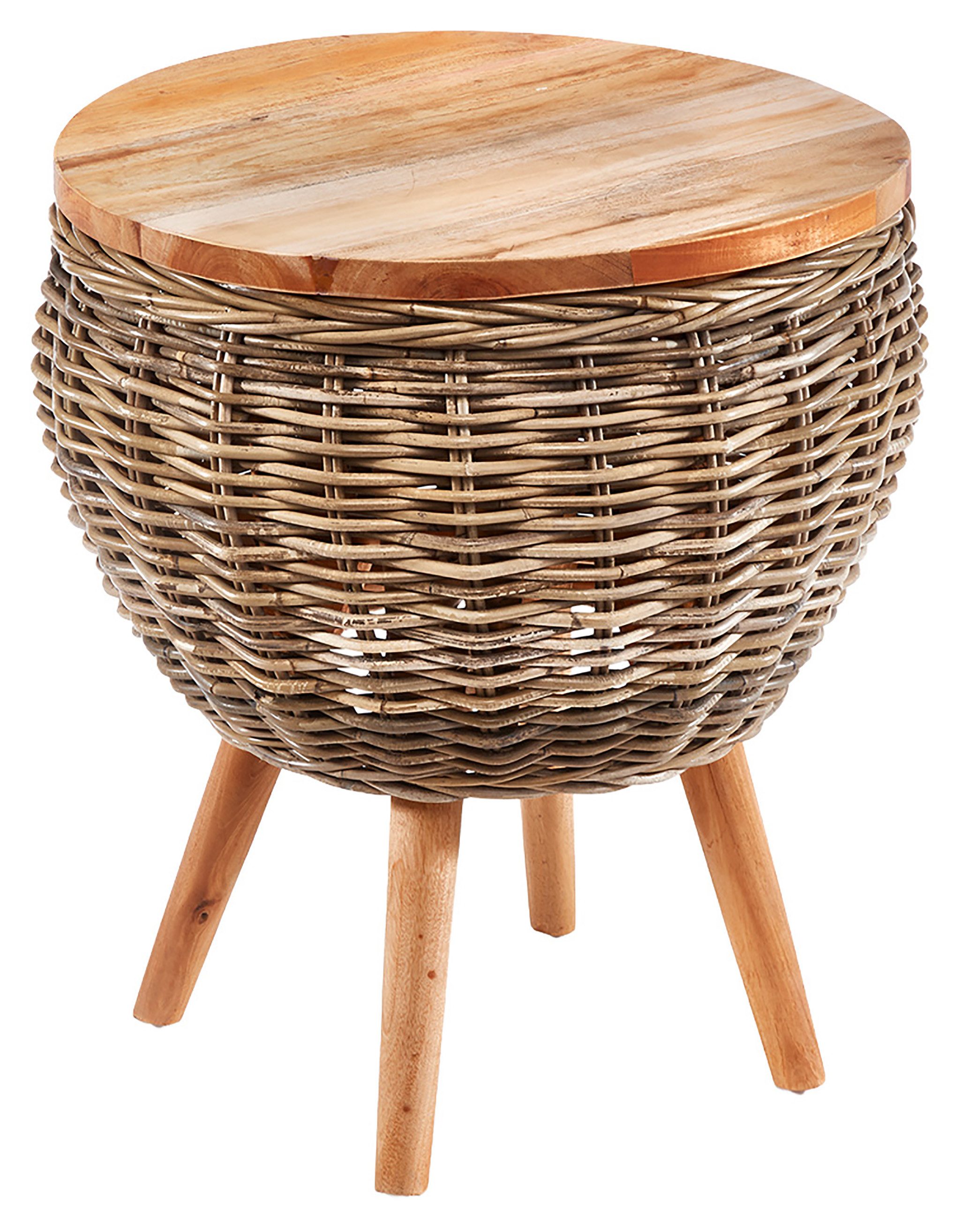 Kobolo Beistelltisch Tisch Sofatisch ALINA aus Mahagoni Holz und Rattan (Einzelstück, 1-St., Einzelstück), Dm. 52,50 x H 58,50 cm