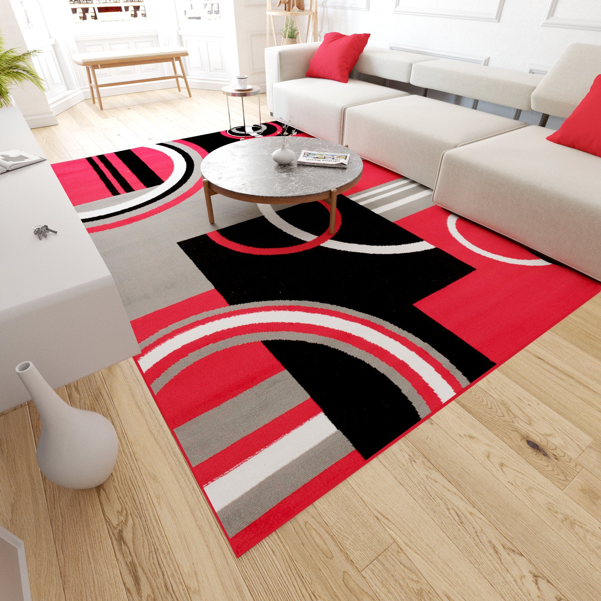 Mazovia Designteppich Modern Teppich Kurzflor Wohnzimmerteppich Robust und pflegeleicht GRAU, 80 x 150 cm, Fußbodenheizung, Allergiker geeignet, Farbecht, Pflegeleicht