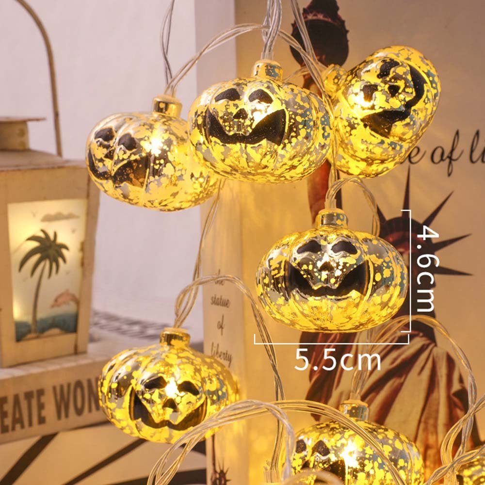 Merry 2024 Lichterkette Halloween Lichterkette Kürbis Totenkopf,2.5M 20 LED Halloween Deko, Batteriebetriebene,Fernbedienung,für Halloween,Garten,Cosplay