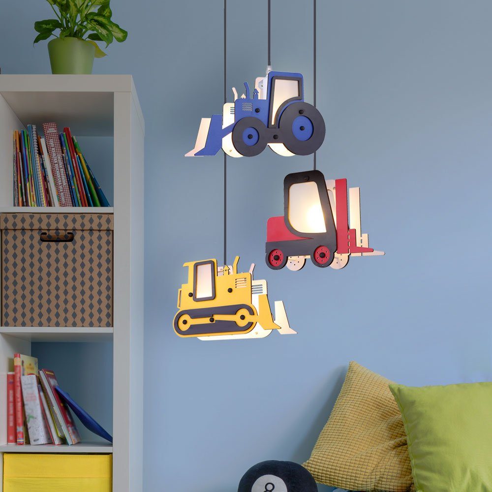 etc-shop LED Pendelleuchte, Leuchtmittel inklusive, Warmweiß, Pendellampe Kinderzimmerleuchte Traktor bunt 3xLED 3000K H 120 cm