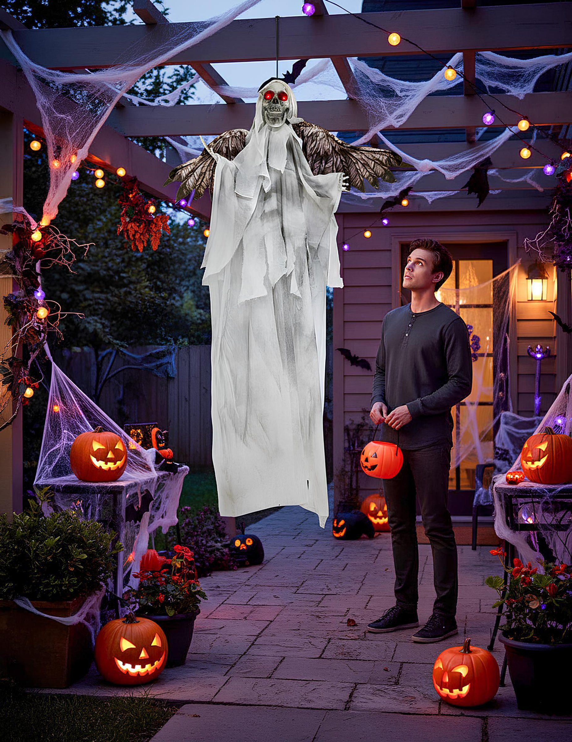 Riethmüller Engel-Kostüm Schwebender Skelett-Engel mit düsterer, animierter Erscheinung