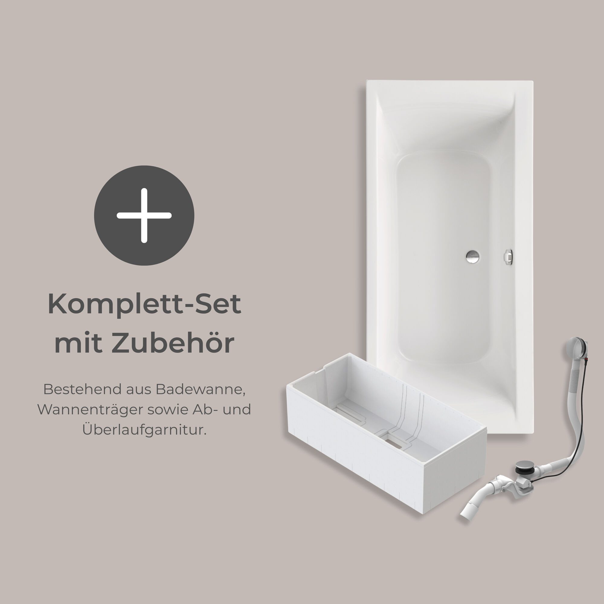 Schulte Badewanne Rechteck Onda, 170x75 cm Sanitäracryl Weiß Komplett-Set mit Wannenträger und Ablauf – Bild 5 von 5