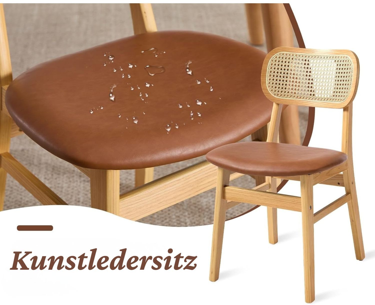 WAHSON OFFICE CHAIRS Esszimmerstuhl Rattansessel 2/4er Set, Küchenstuhl – Bild 4 von 5