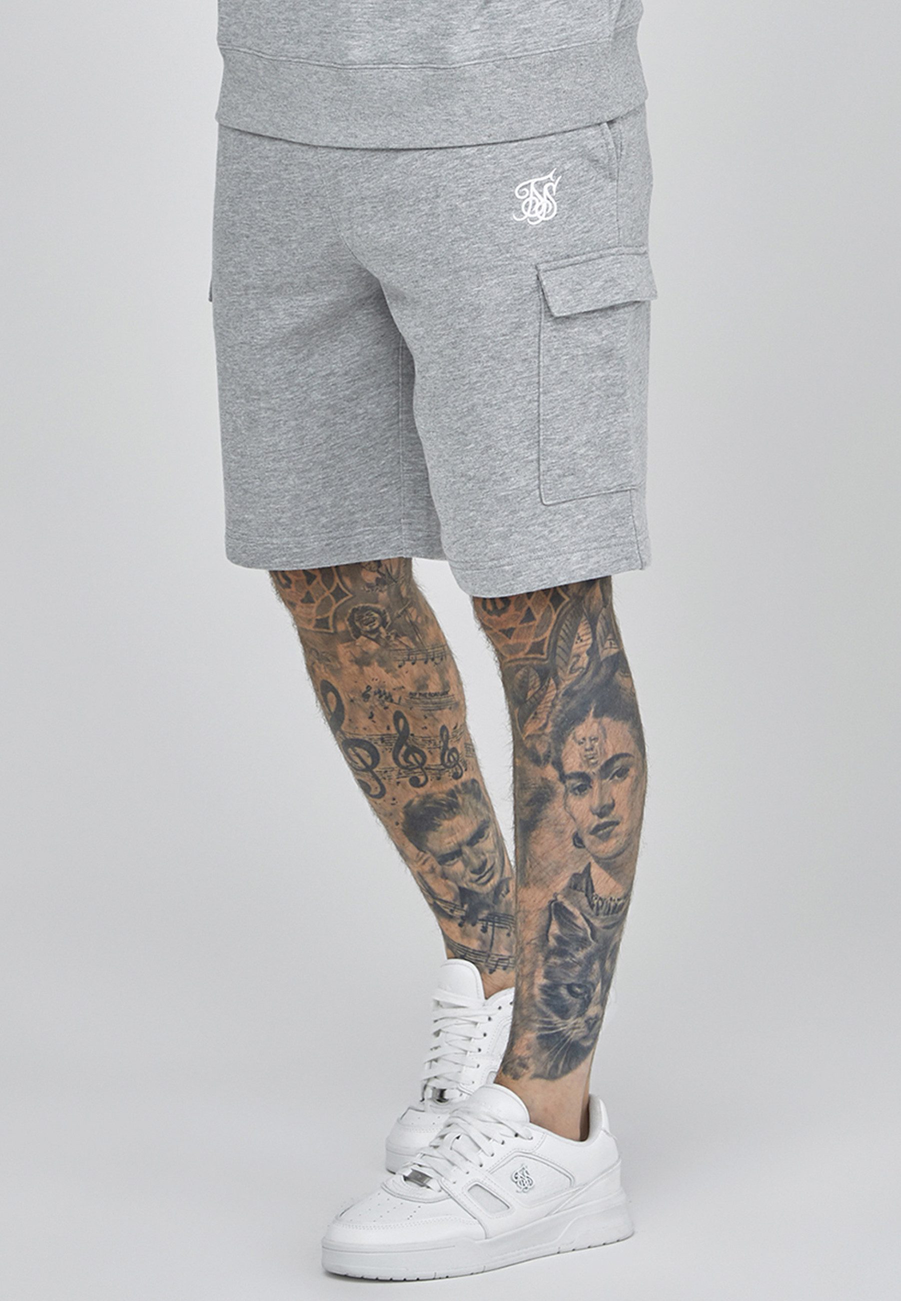 Siksilk Shorts SikSilk Herren Grau Marl Essentials Cargo Shorts