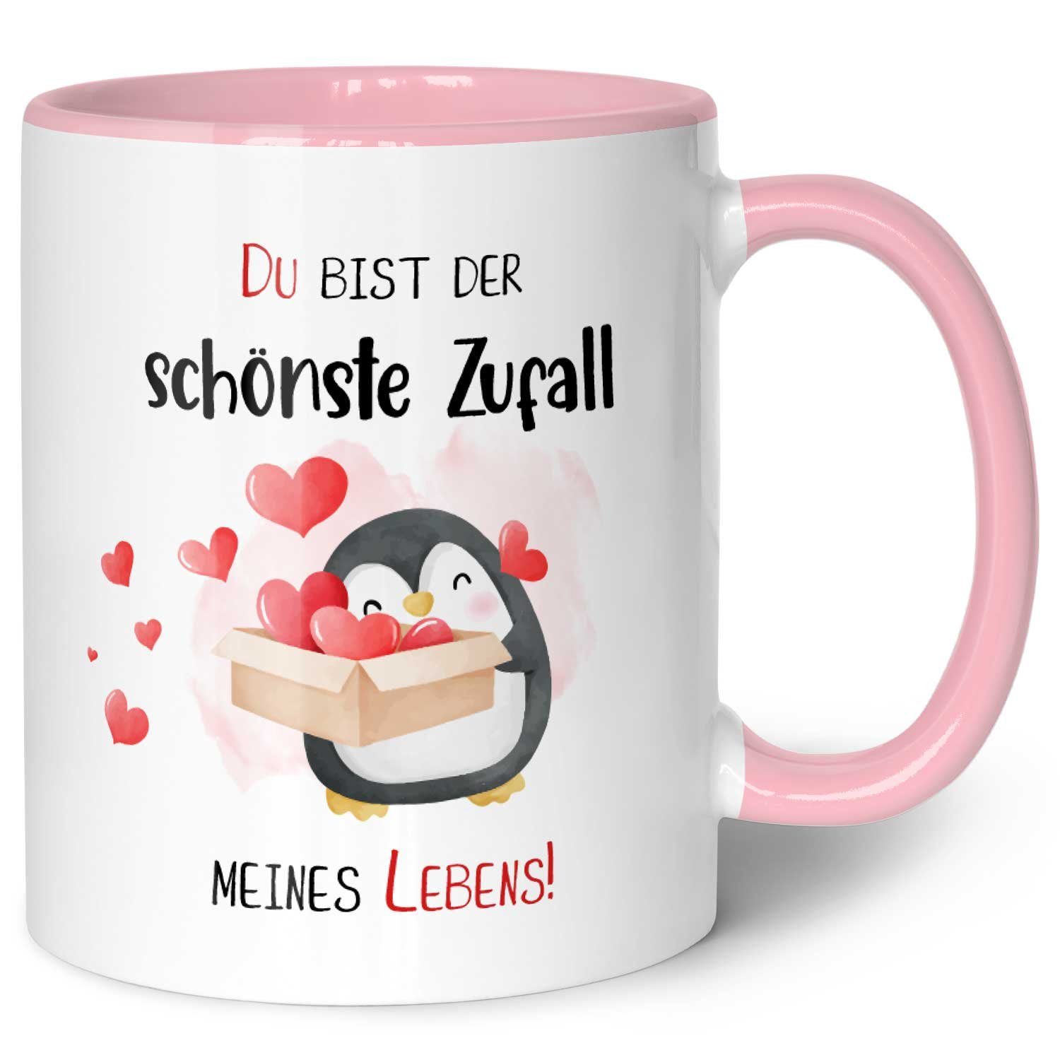 GRAVURZEILE Tasse mit Spruch - Du bist der schönste Zufall meines Lebens - für Paare, Keramik, Farbe: Rosa