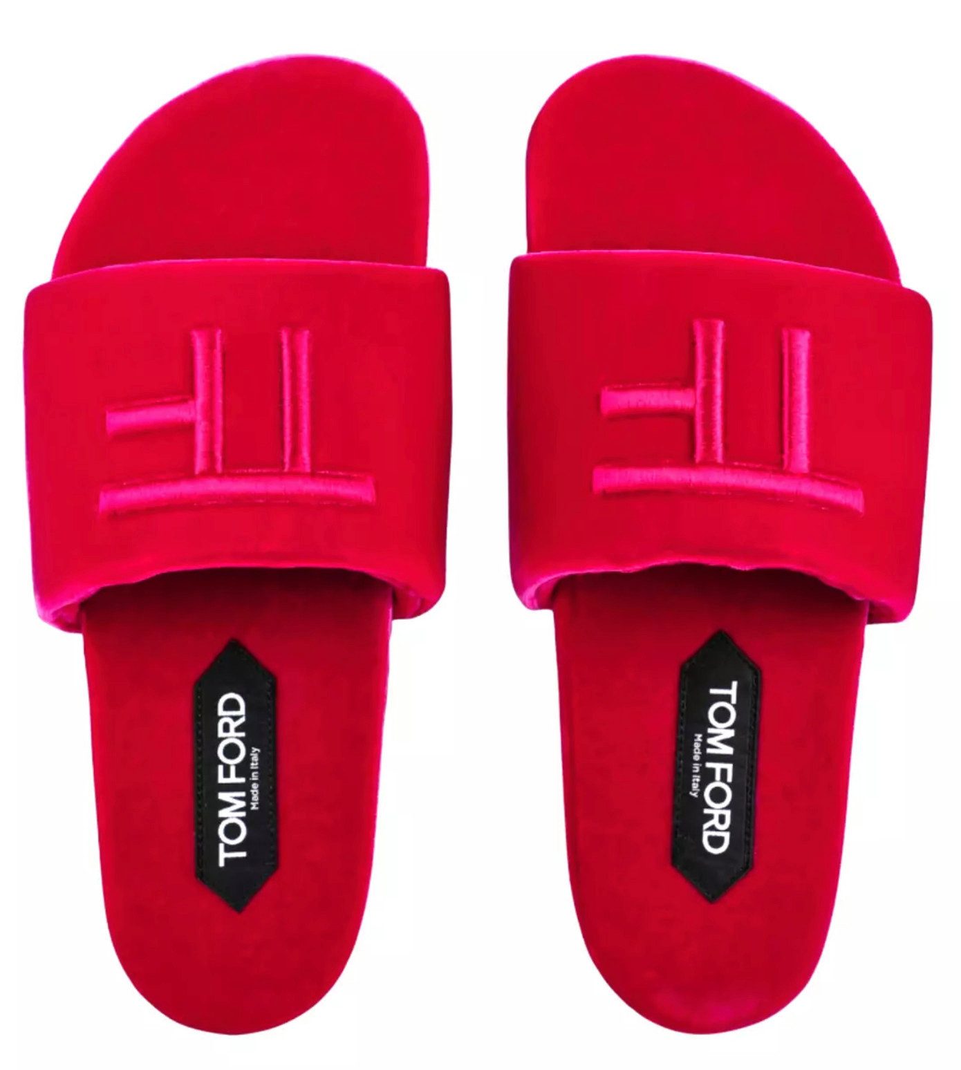 Tom Ford Harrison Velvet Pantoletten Slides Unisex Slipper Hergestellt in Italien, samtige Finish, eingestickte Logo