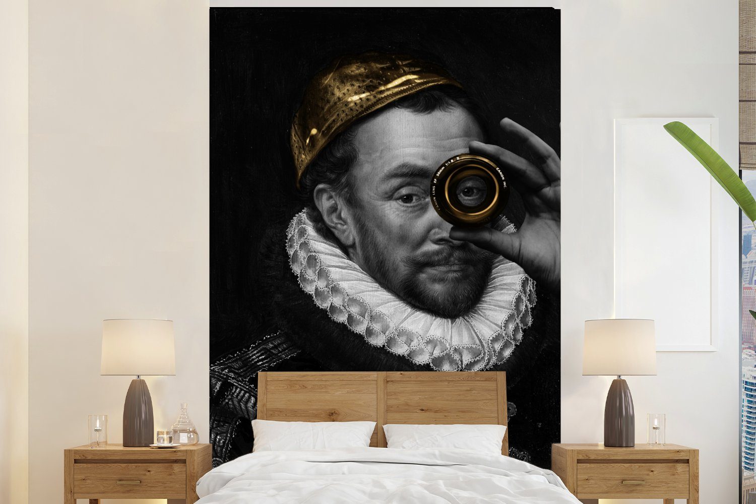 MuchoWow Fototapete Wilhelm von Oranien - Adriaen Thomasz - Gold - Linse, Matt, bedruckt, (3 St), Montagefertig Vinyl Tapete für Wohnzimmer, Wandtapete