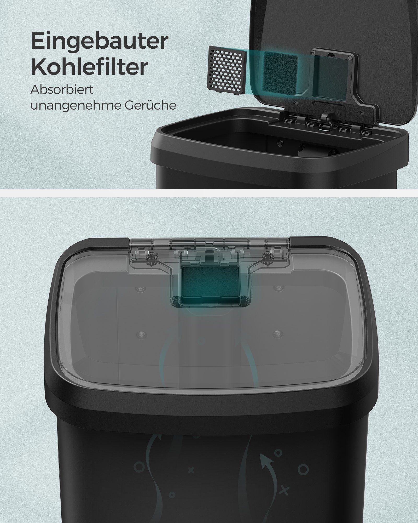 SONGMICS Mülleimer 50 Liter Abfalleimer, Tretmülleimer aus Metall mit Deckel