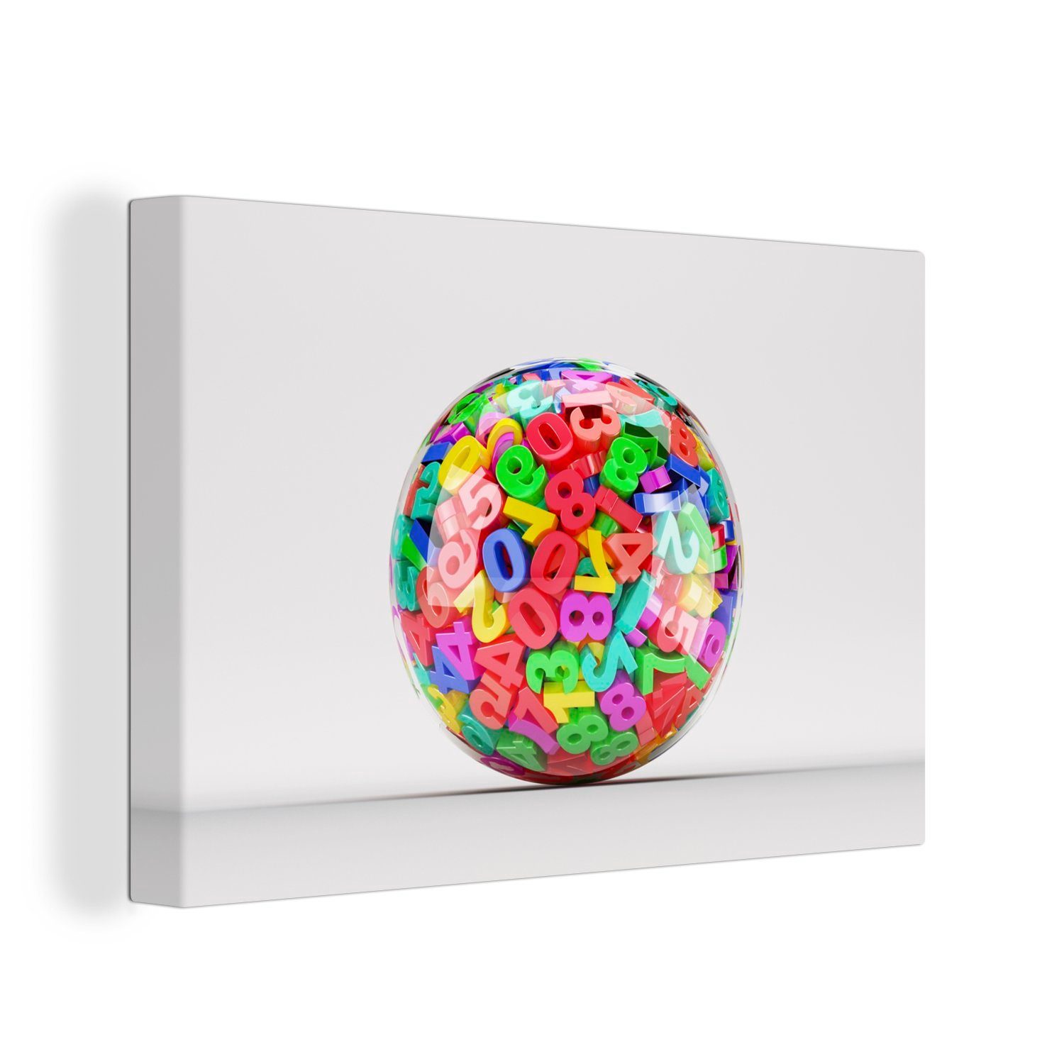 OneMillionCanvasses® Leinwandbild Transparente Kugel mit Zahlen, (1 St), Wandbild Leinwandbilder, Aufhängefertig, Wanddeko, 30x20 cm