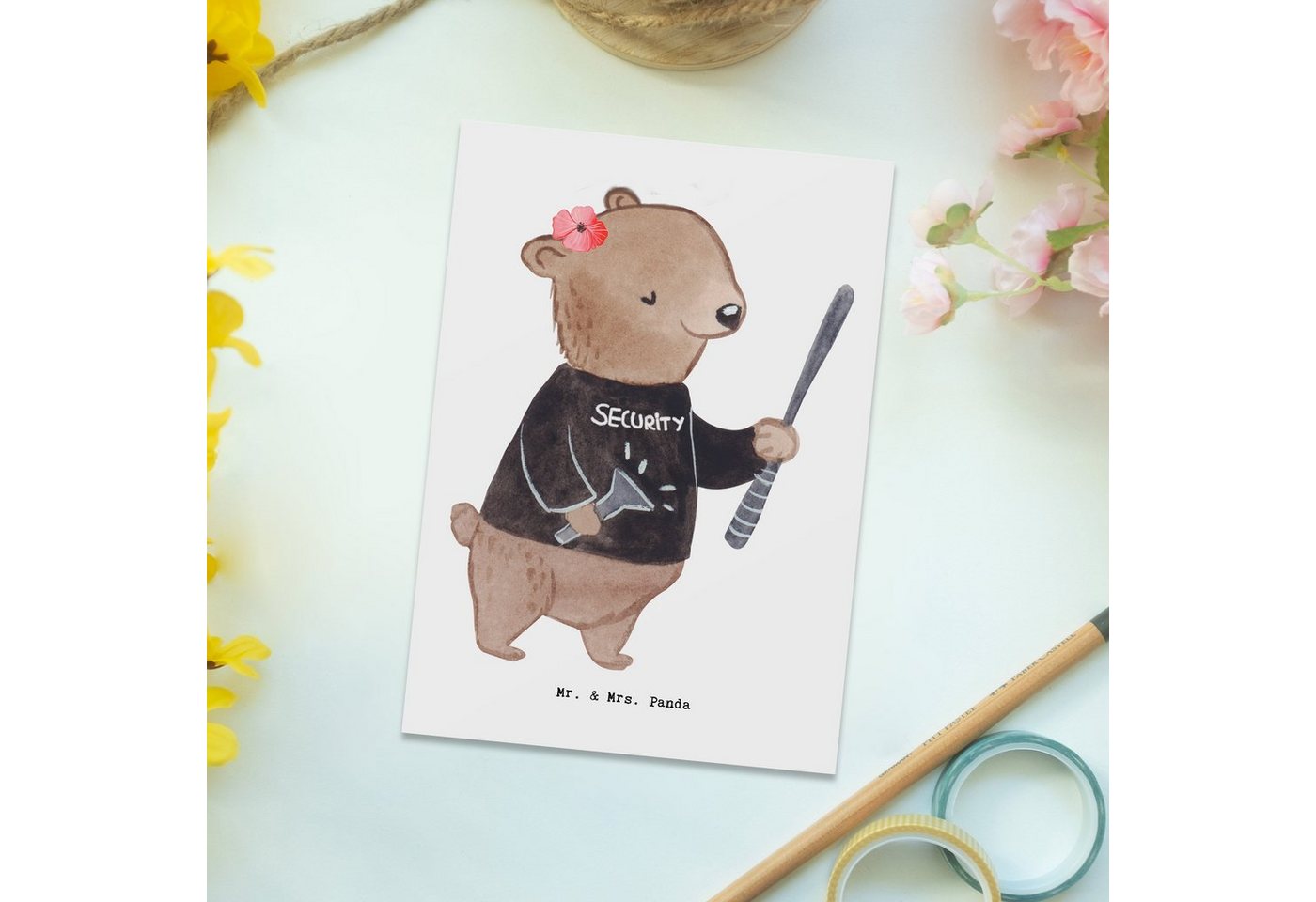 Thumbnail - Mr. & Mrs. Panda Postkarte Security Mitarbeiterin Herz - Weiß - Geschenk, Firma, Geschenkkarte, Charmantes Design