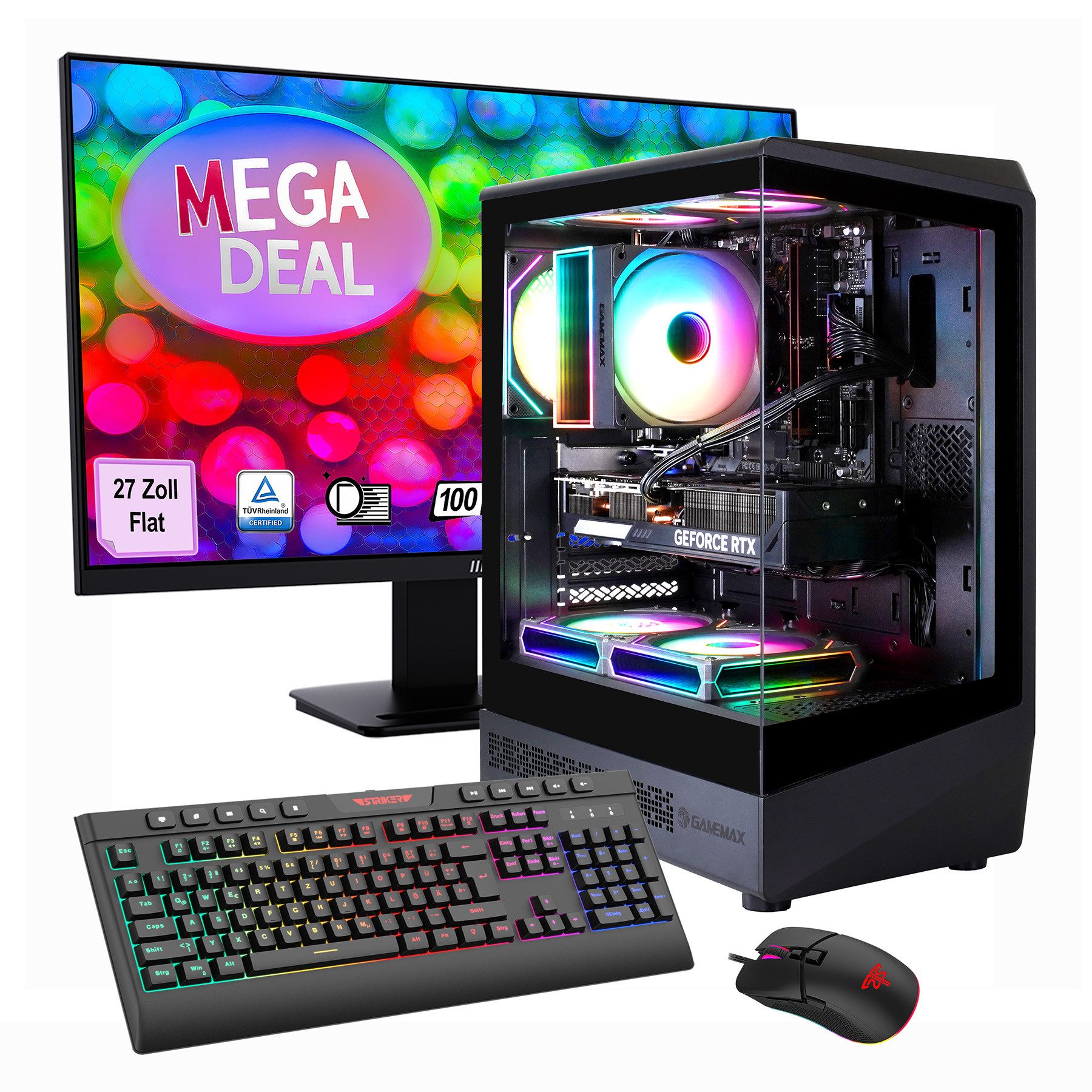 GAMEMAX MegaDeal VISTA COC AB 2768 AMD Ryzen 7 5700X 16GB 480GB SSD RTX 5060 Gaming-PC-Komplettsystem (27", AMD Ryzen 7 5700X, RTX 5060, 16 GB RAM, 480 GB SSD, Windows 11 + MSI PRO MP273A LED-Monitor, 69cm (27)