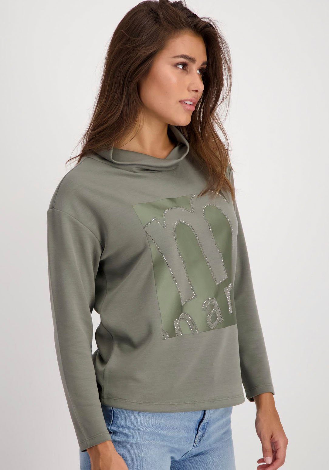 Monari Sweatshirt Sweatshirt Satindruck frozen tonigem Satindruck mit green