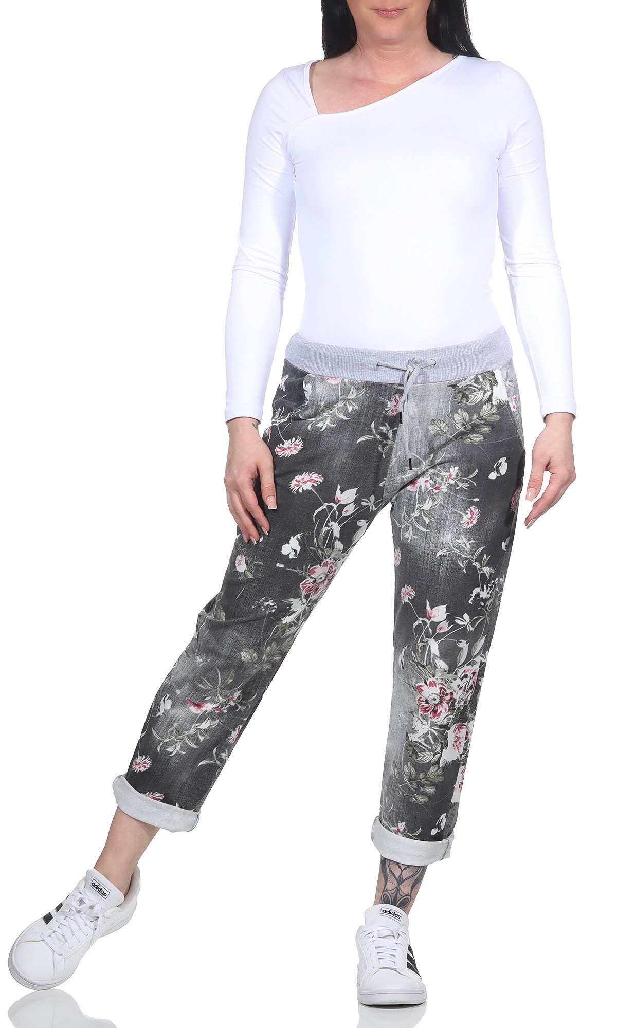 CLEO STYLE Jogginghose Damen Jogginghose 2581 36-40 Schwarz / Blume günstig online kaufen