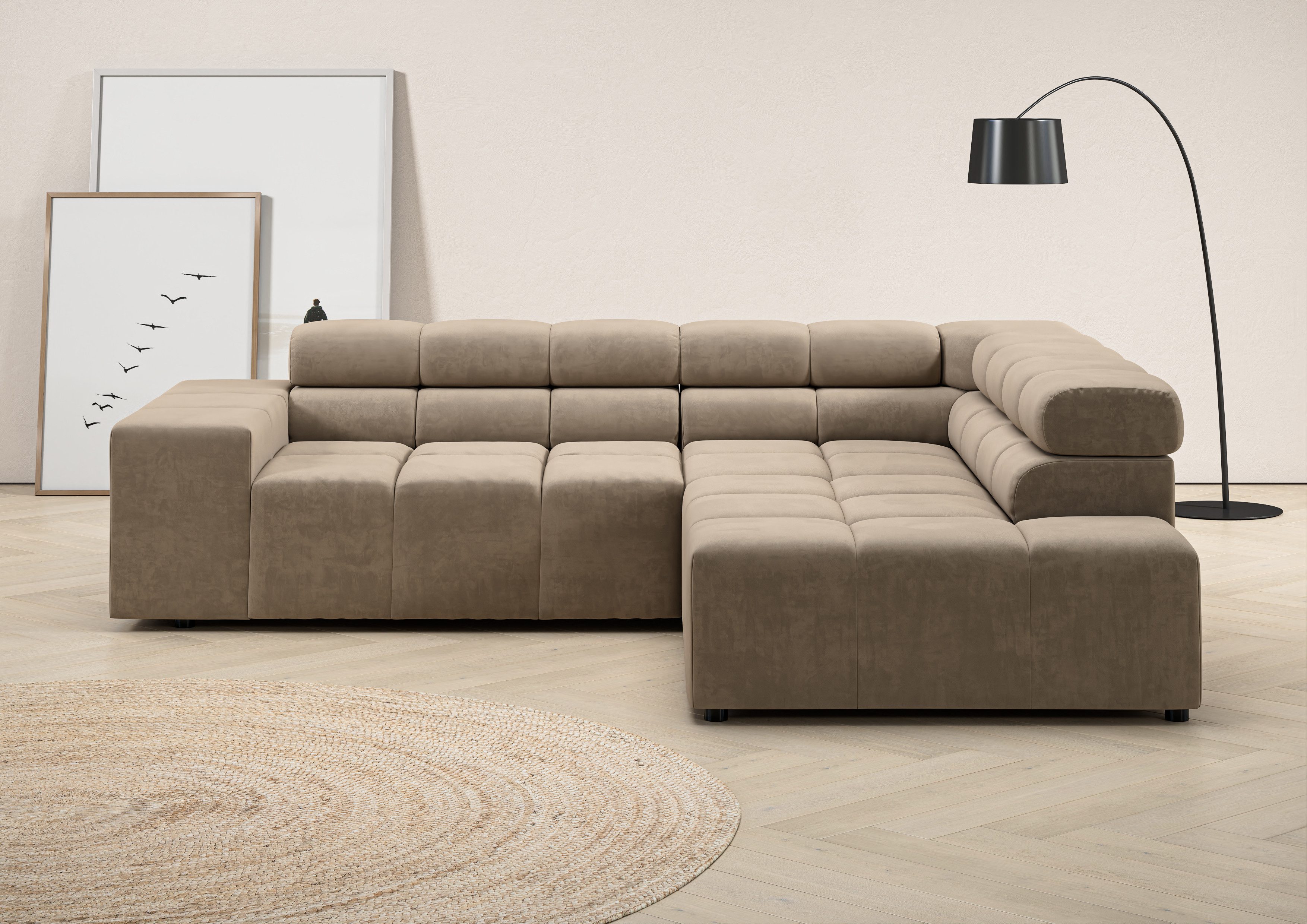 Home affaire Ecksofa "Ancona, incl. Kopfteilverstellung + 3 Zierkissen, L-F günstig online kaufen