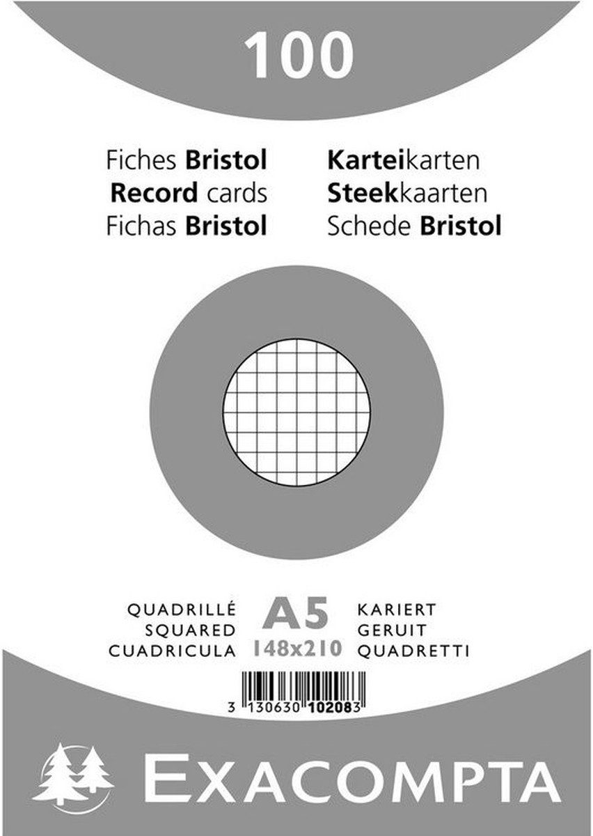 EXACOMPTA Karteikarten Karteikarten A5 kariert weiß VE=100 Stück.