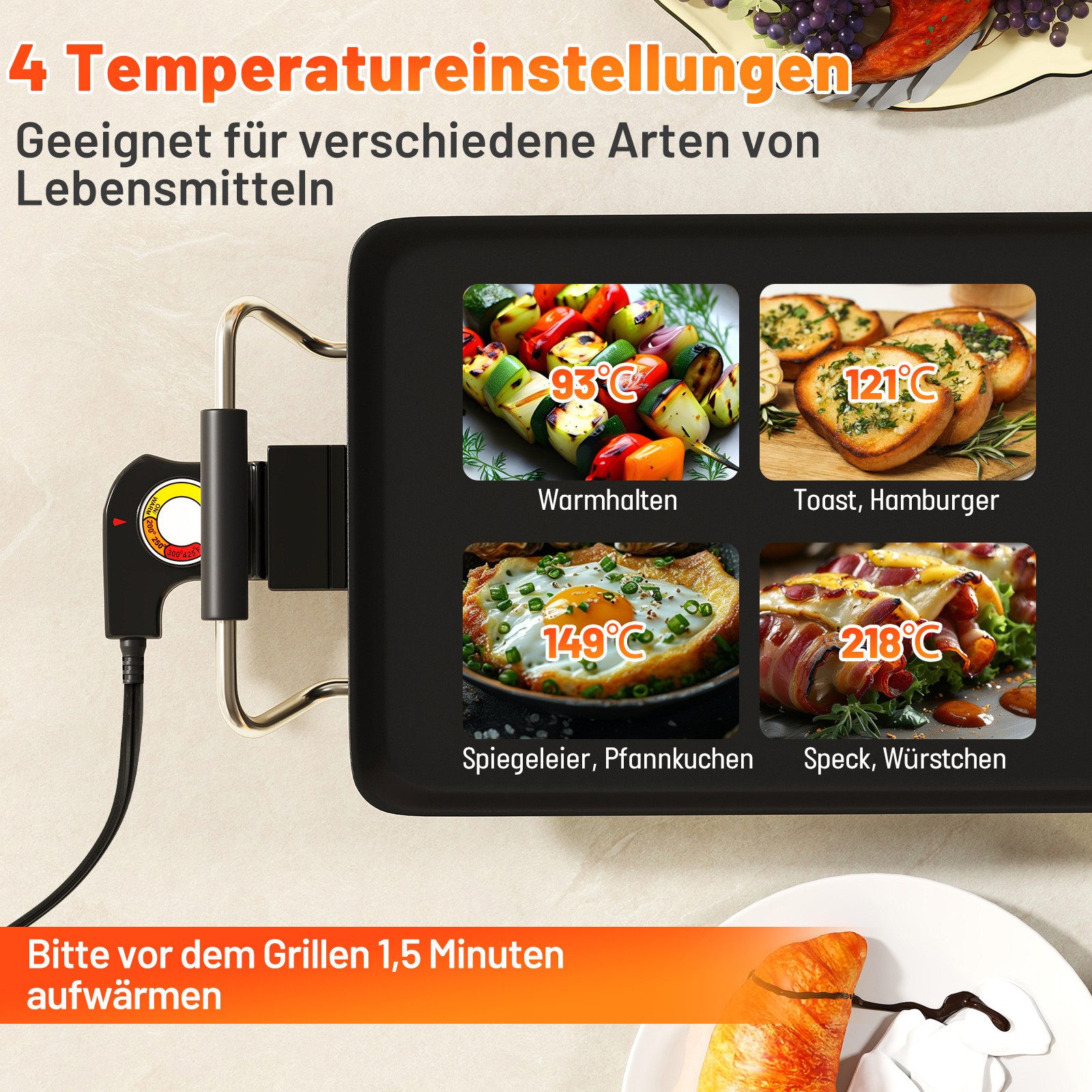 COSTWAY Tischgrill, 1800 W, 70cm elektrische Grillplatte einstellbar
