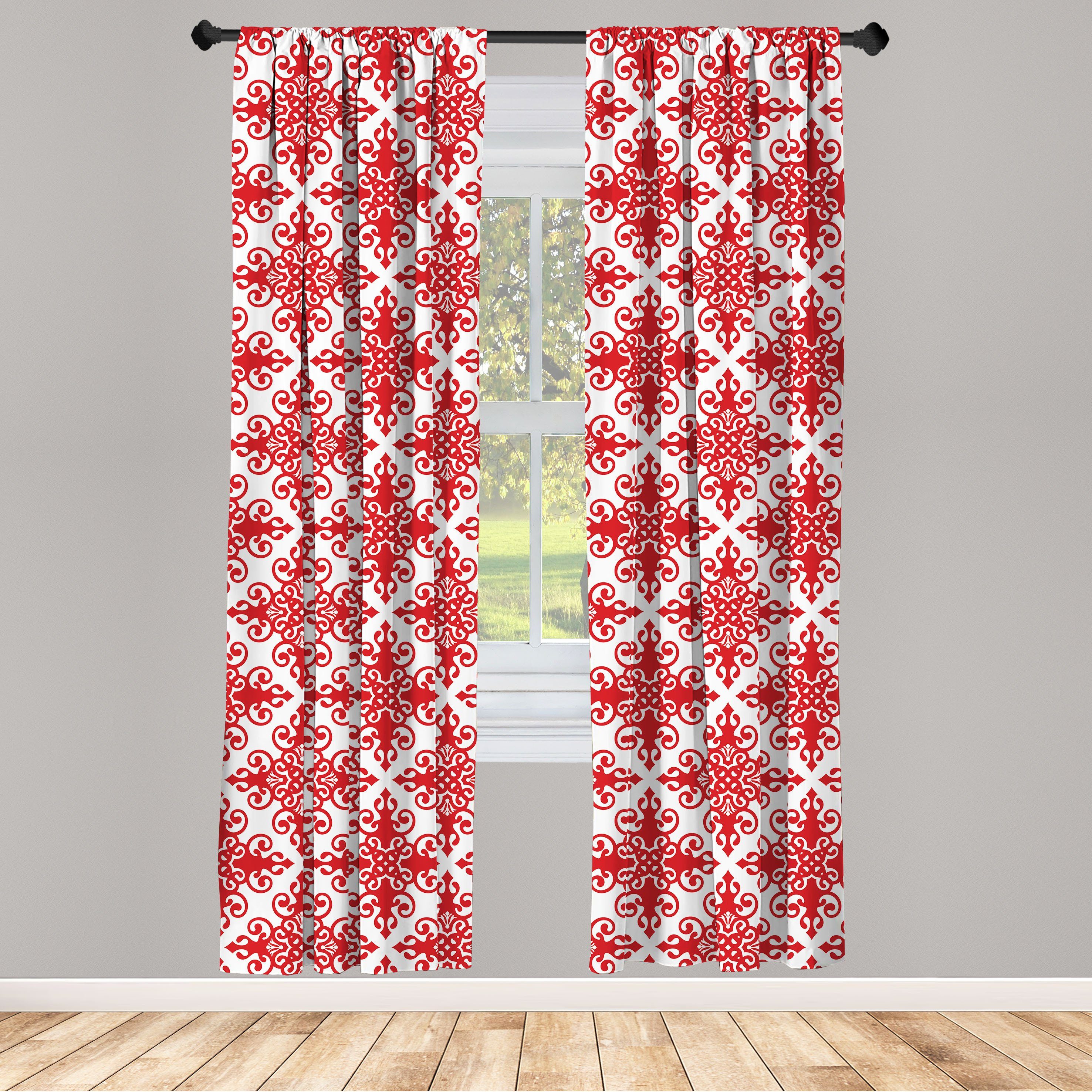 Gardine Vorhang für Wohnzimmer Schlafzimmer Dekor, Abakuhaus, Microfaser, rot West Scroll Ornament