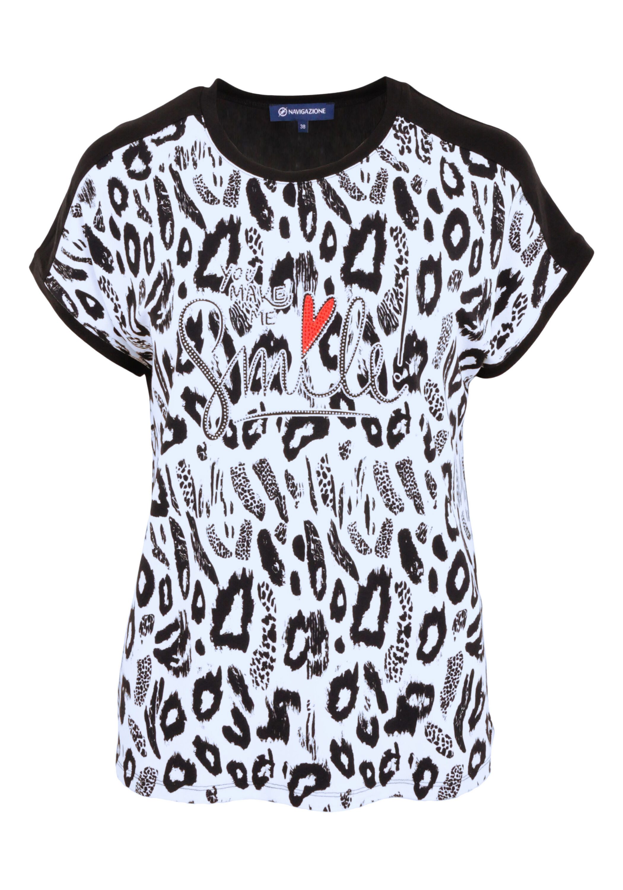 NAVIGAZIONE Rundhalsshirt (1-tlg) mit Schriftzug „You Make Me Smile“ auf der Vorderseite