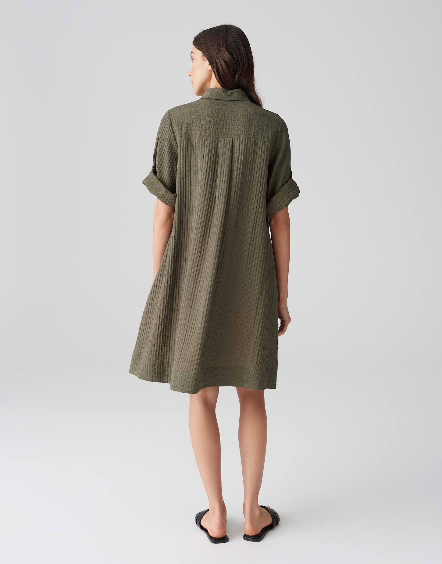 OPUS Hemdblusenkleid WOMARA A-Linie mit feiner Rippstruktur