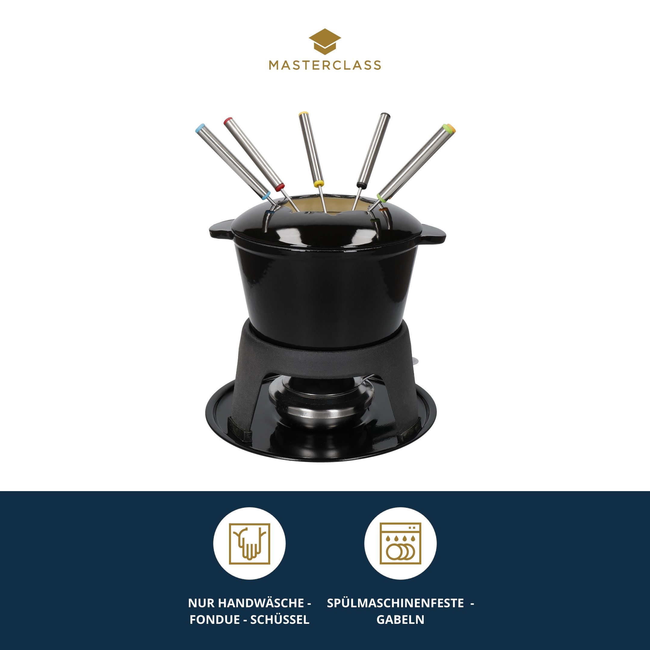 MasterClass Fondue MasterClass, 6 Fonduegabeln, 1 l, emailliertes Gusseisen, in Geschenkverpackung