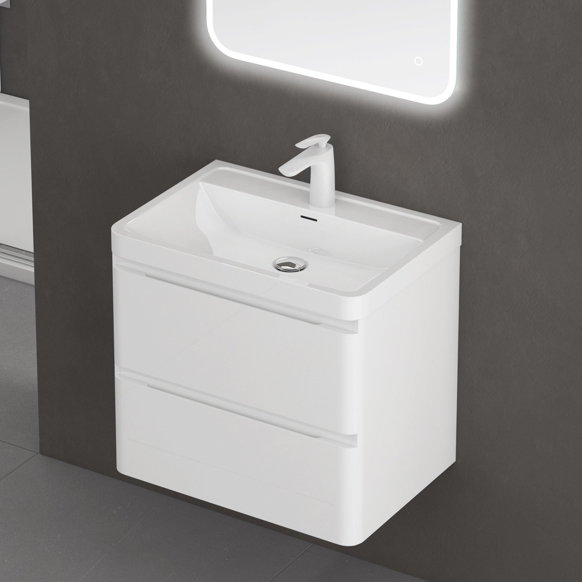 doporro Badmöbel-Set Mineraguss Waschbeckenunterschrank Badezimmer Soft-Close Lucca, Softclose-Funktion