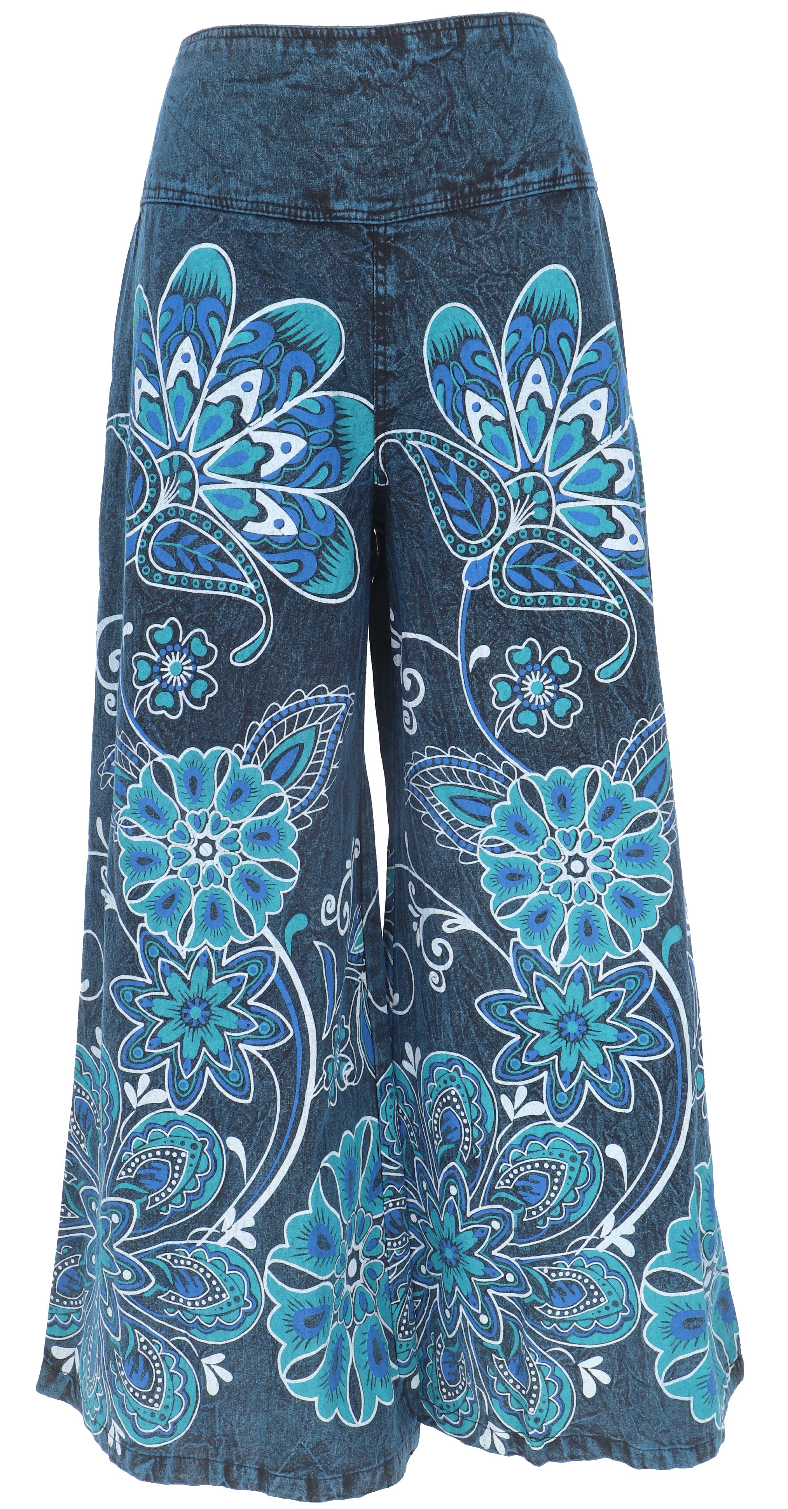 Guru-Shop Relaxhose Palazzohose, Boho Flower Power Baumwollhose,.. alternative Bekleidung