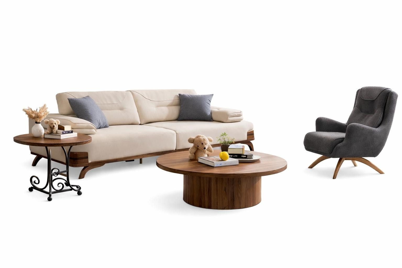 JVmoebel Polstergarnitur Wohnzimmer Set Modern Mehrfarbig Designer-Set Komfortabel Stoff Holz, (4-tlg)