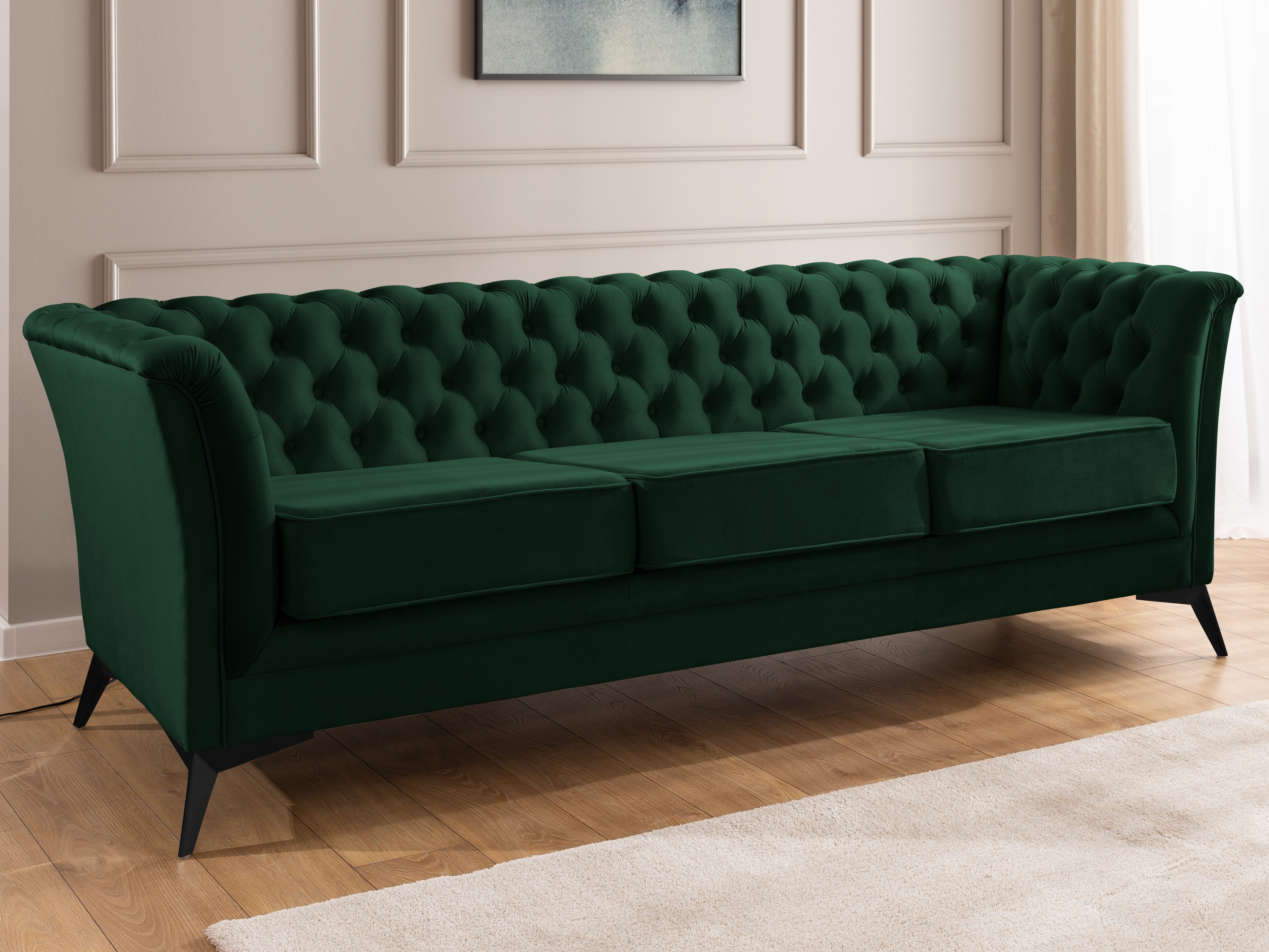 S-Style Möbel Chesterfield-Sofa Whitby, 3-Sitzer aus Samt mit goldenen, sil günstig online kaufen