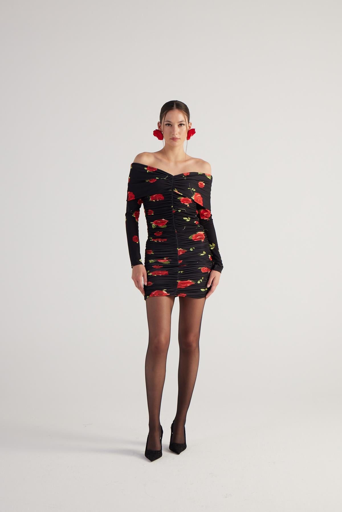 Midikleid Blumen Mini-Kleid mit Drapierung
