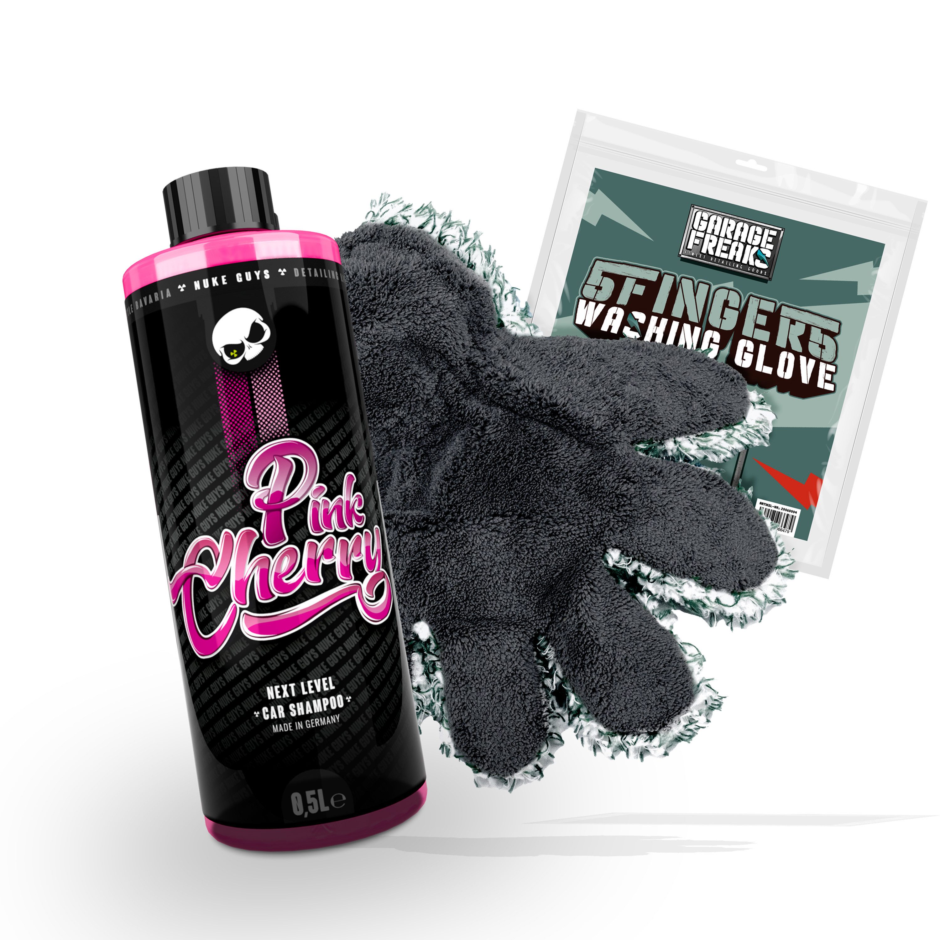 detailmate Garage Freaks 5 Finger Waschhandschuh + Autoshampoo Autoshampoo (Set, [- Frottierhandschuh - Mikrofaser - Auto Reinigung Wasch Set)