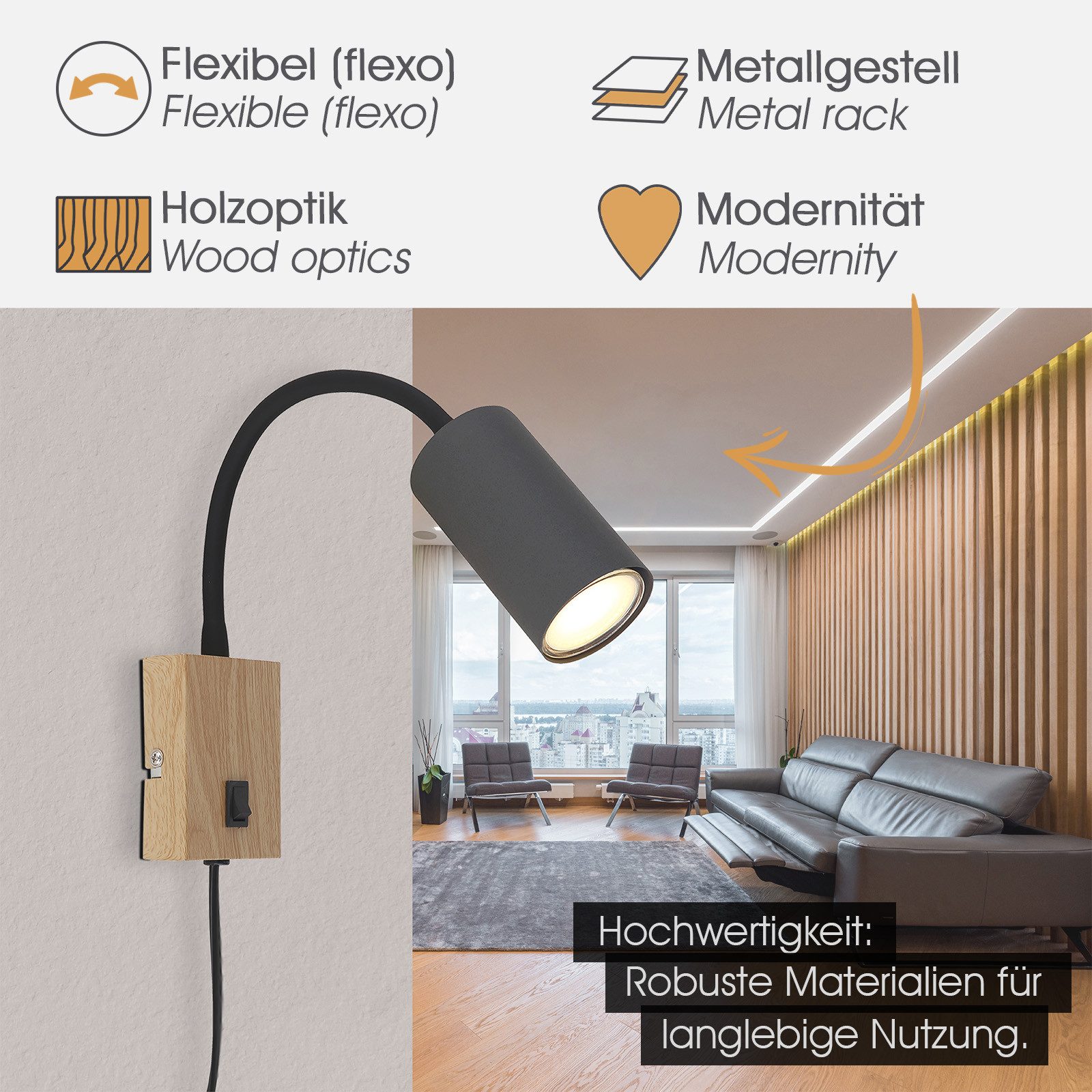 bmf-versand Wandleuchte Wandleuchte Innen Wandlampe mit Schalter Wohnzimmer günstig online kaufen