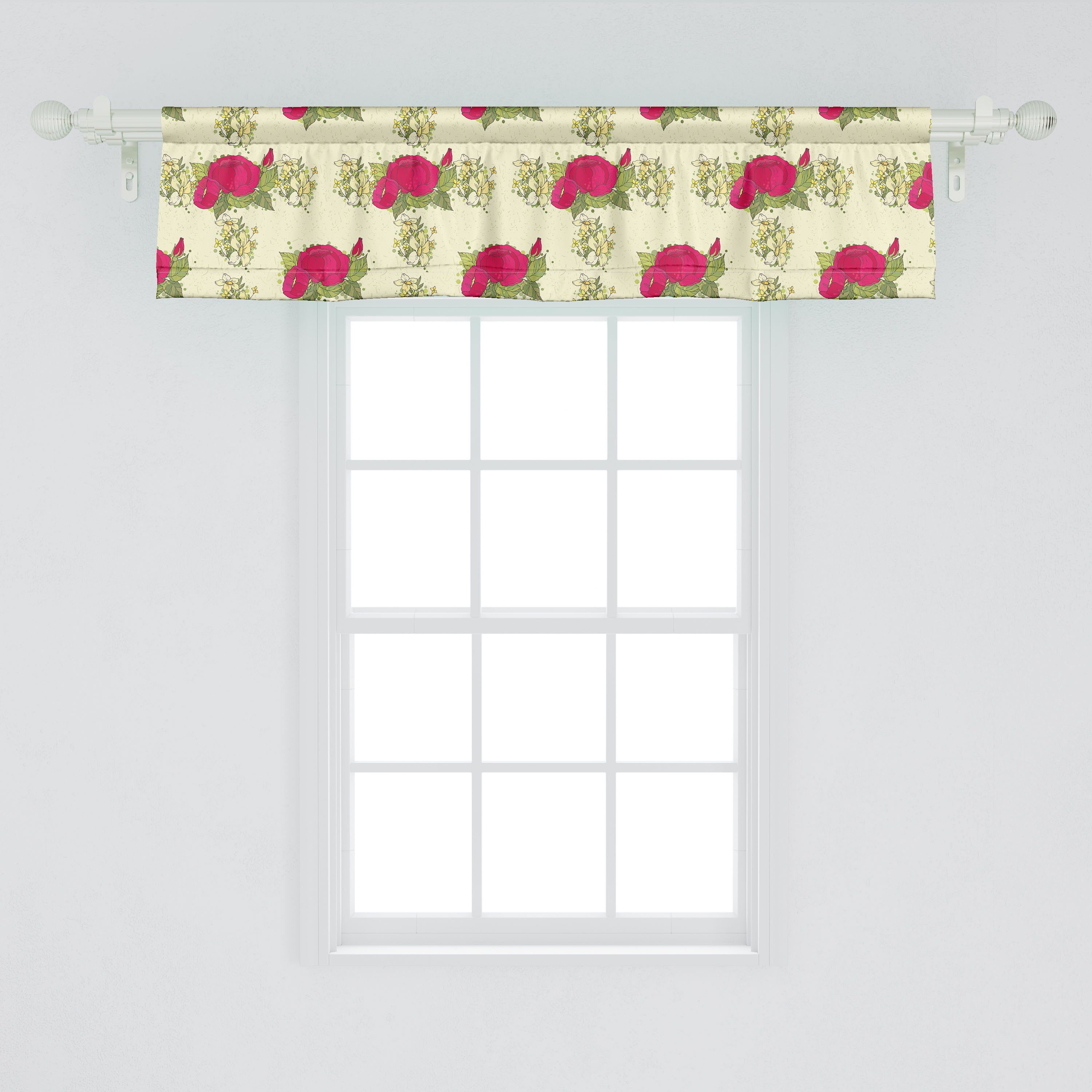 Scheibengardine Vorhang Volant Abakuhaus, Schlafzimmer Vintage Stangentasche, für Grunge-Rosen-Blumenstrauß Microfaser, mit Küche Blumen Dekor