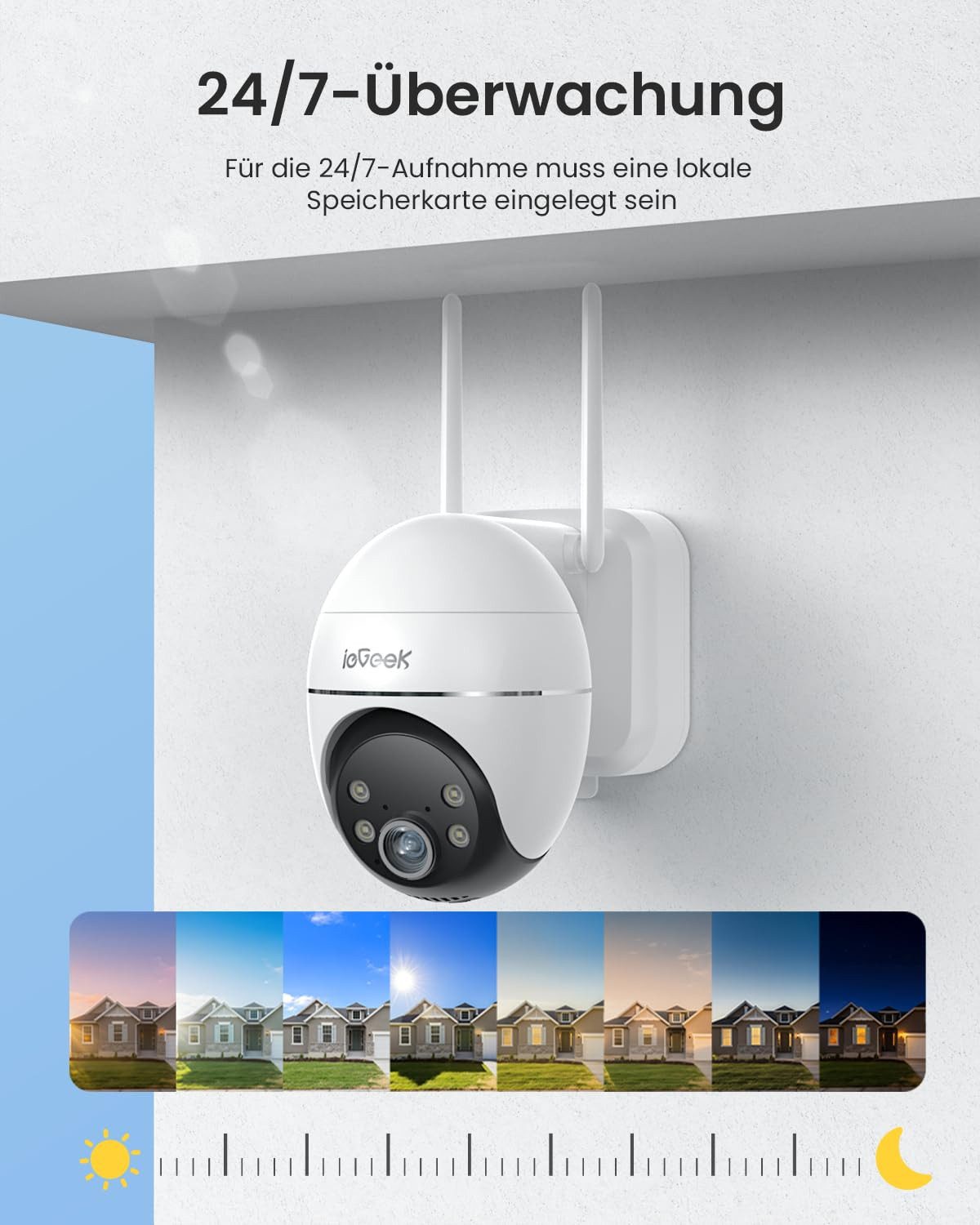 TWUFY Überwachungskamera ieGeek 24/7 AOV Überwachungskamera Aussen mit Auto-Tracking (Outdoor, Außenbereich, außen, Aussen, 5W Solarpanel & 9000mAh Akku, 30m Farbnachtsicht, 1-tlg., 2.5K 4MP 360° PTZ Kamera Solar, Camera Outdoor WLAN Kabellos mit Intelligente Erkennung)