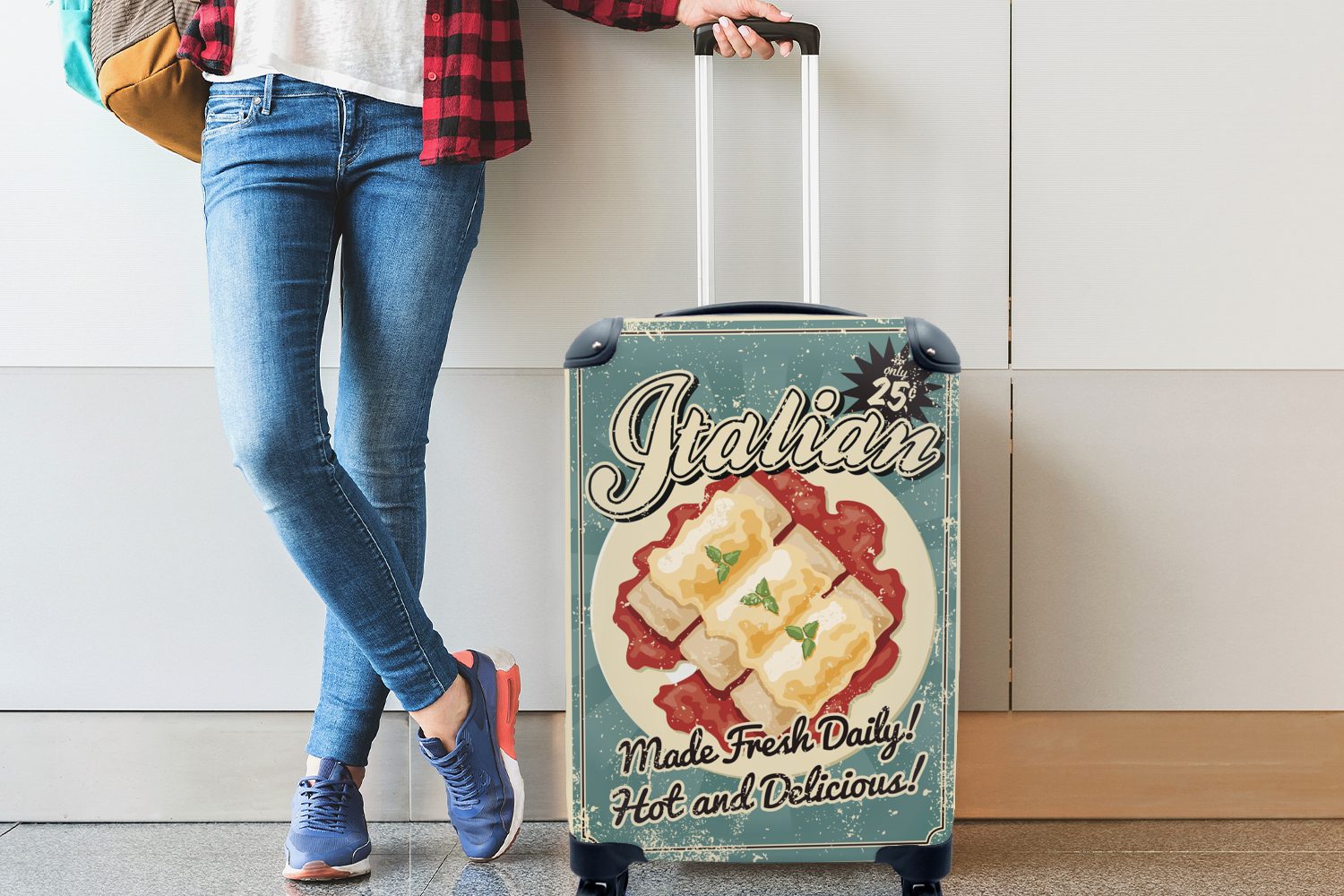 Reisetasche rollen, 4 für mit Werbeplakat Handgepäck Rollen, Vintage Essen, MuchoWow Handgepäckkoffer Trolley, Reisekoffer Italienisches Ferien,
