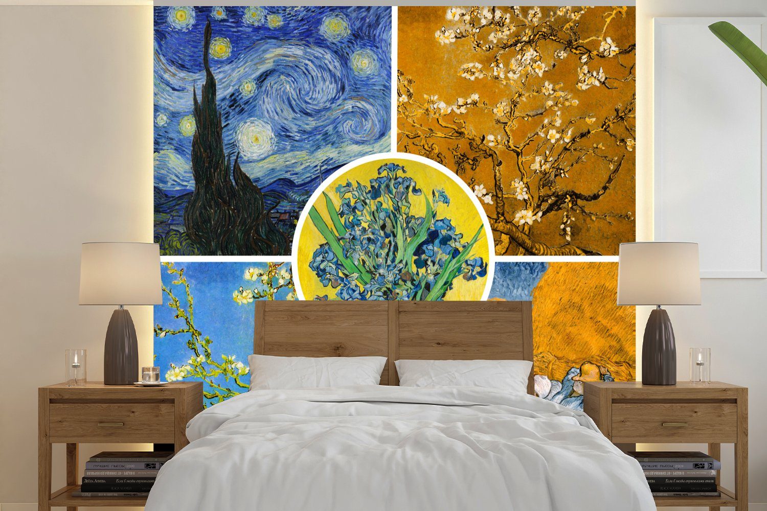 MuchoWow Fototapete Van Gogh - Collage - Sternennacht, Matt, bedruckt, (4 St), Vliestapete für Wohnzimmer Schlafzimmer Küche, Fototapete