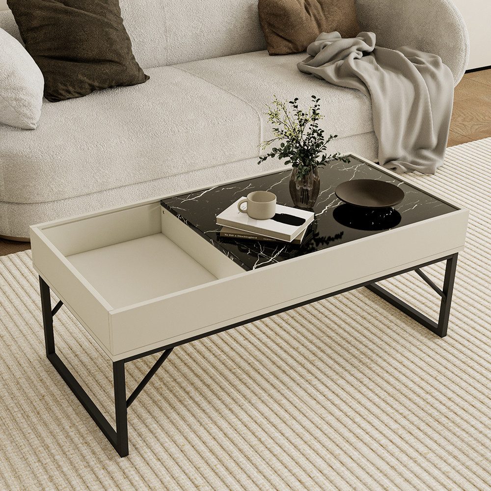 Vicco Couchtisch Lunero, Creme-Weiß/Marmor, 105 x 50 cm