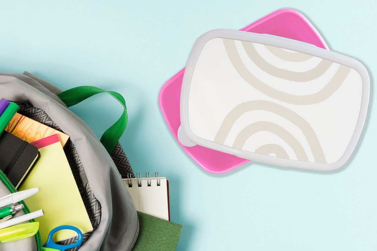 Snackbox, - Kunststoff Brotbox Lunchbox Mädchen, für Erwachsene, - rosa Kunststoff, Abstrakt, MuchoWow Kinder, Design (2-tlg), Regenbogen Pastell - Brotdose