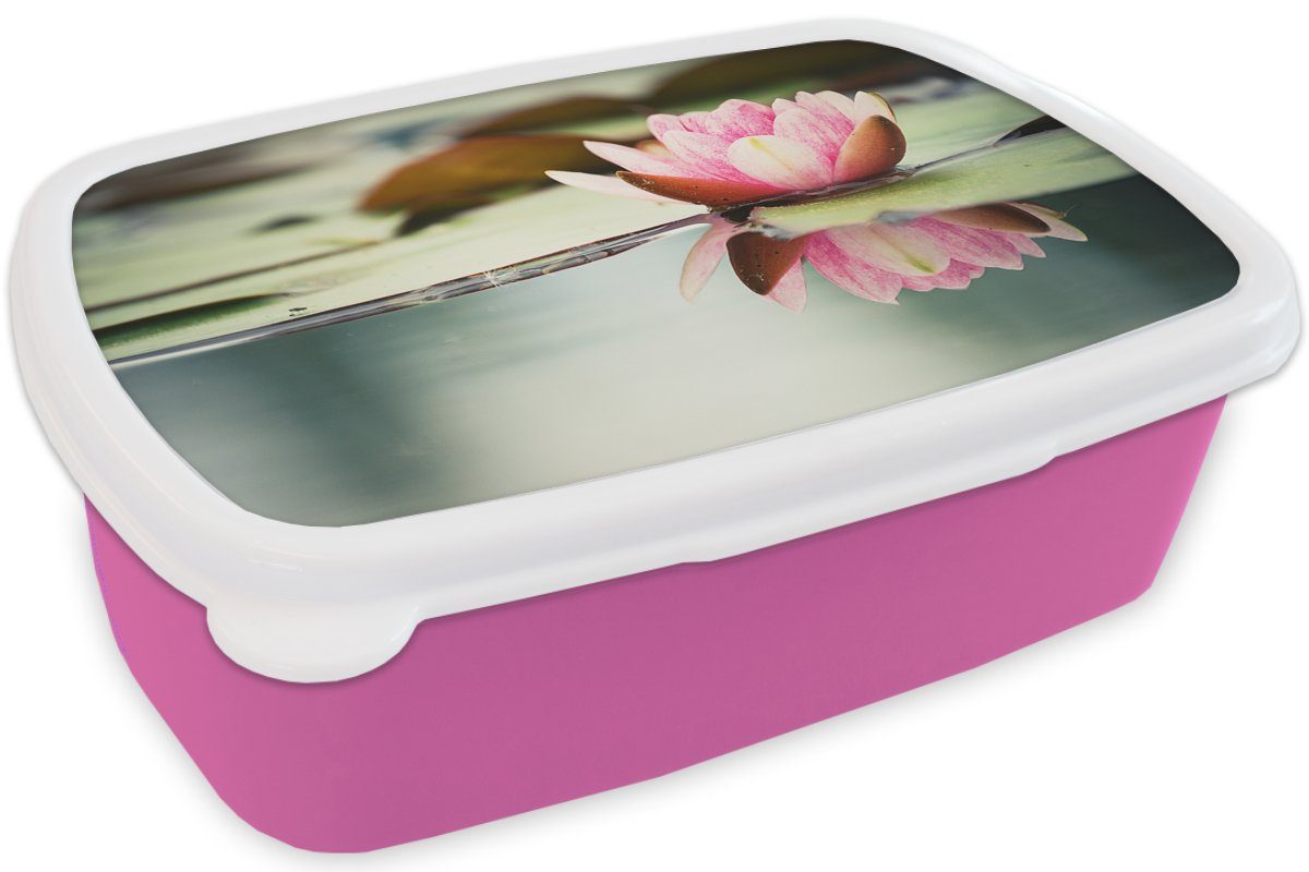 Kunststoff, Wasser, für MuchoWow Brotdose Snackbox, Kinder, Lunchbox Brotbox (2-tlg), rosa Blumen - Mädchen, Seerose Kunststoff Erwachsene, -