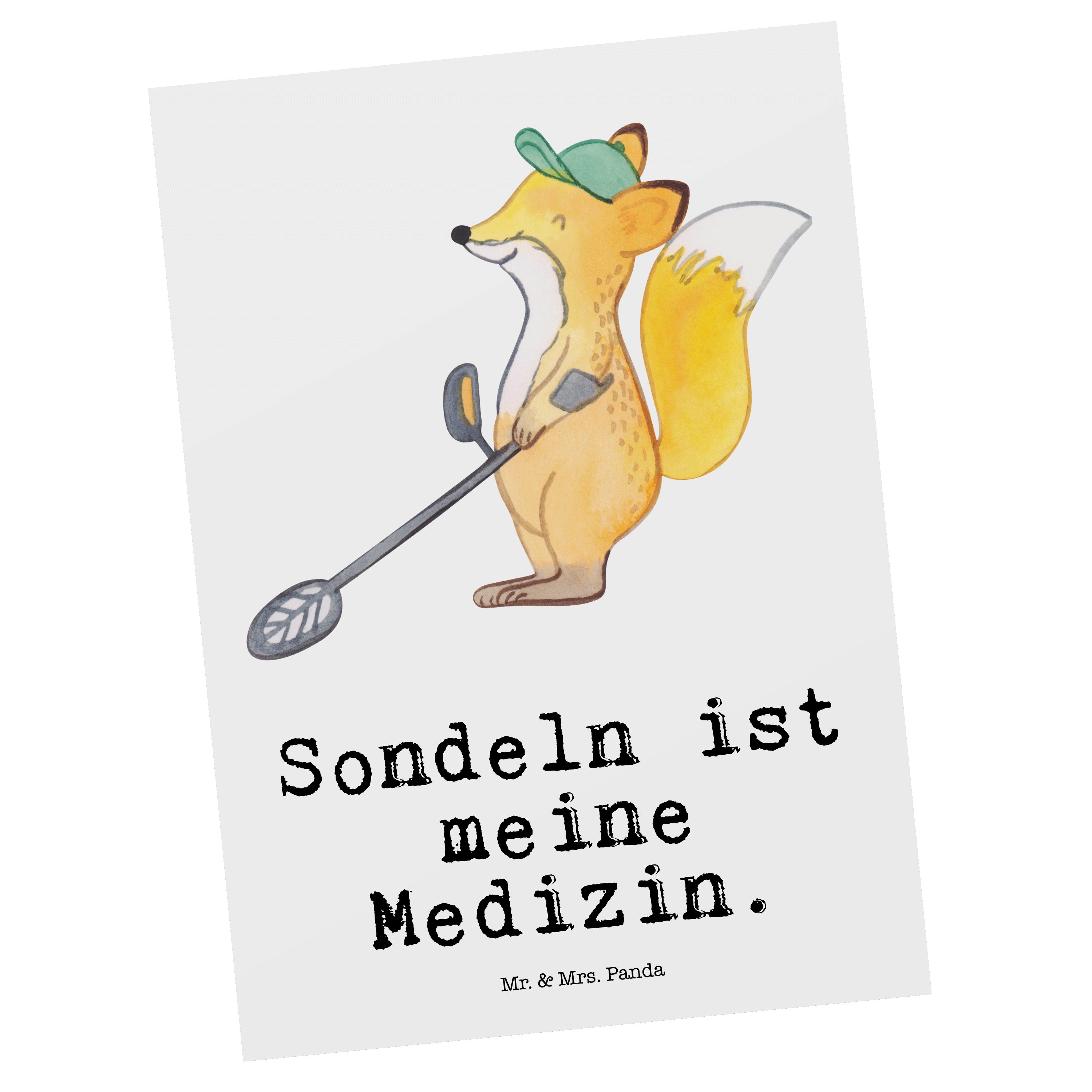 Mr. & Mrs. Panda Postkarte Fuchs Metalldetektor Medizin - Weiß - Geschenk, Schatzsuche, Einladun