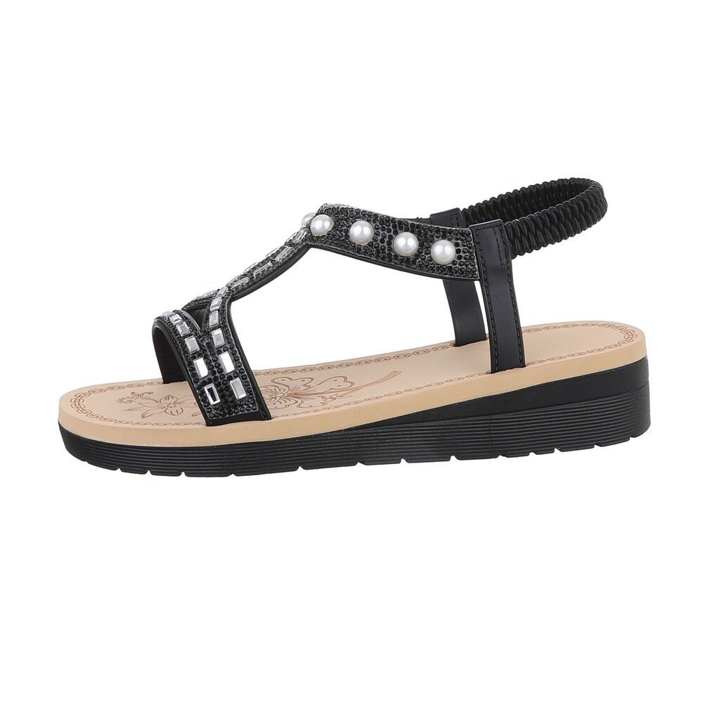 Ital-Design Damen Freizeit Riemchensandalette Keilabsatz/Wedge Keilsandaletten in Schwarz