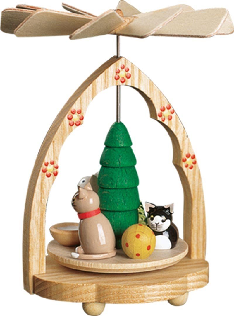 Richard Glaesser Weihnachtspyramide Wärmespiel Katzen, Höhe 11 cm, Handwerkskunst original Erzgebirge